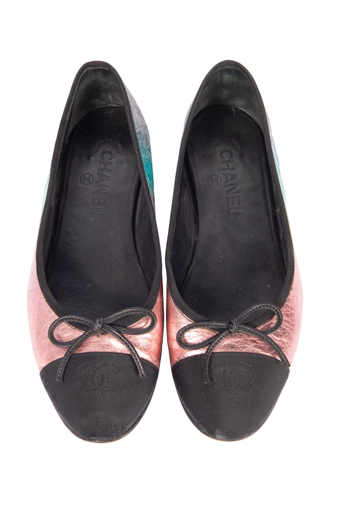CHANEL Pink Metallic Ombre Leather Ballet Flats Size 38.5