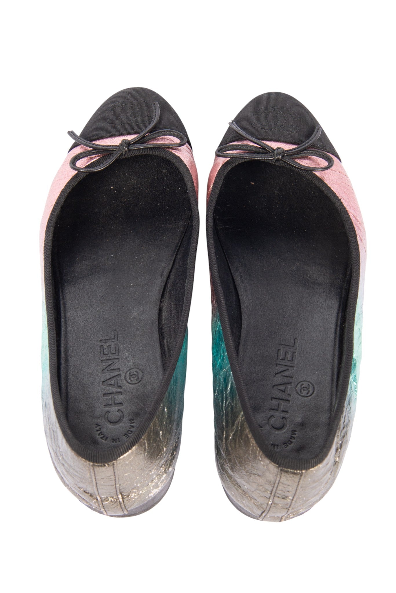 CHANEL Pink Metallic Ombre Leather Ballet Flats Size 38.5