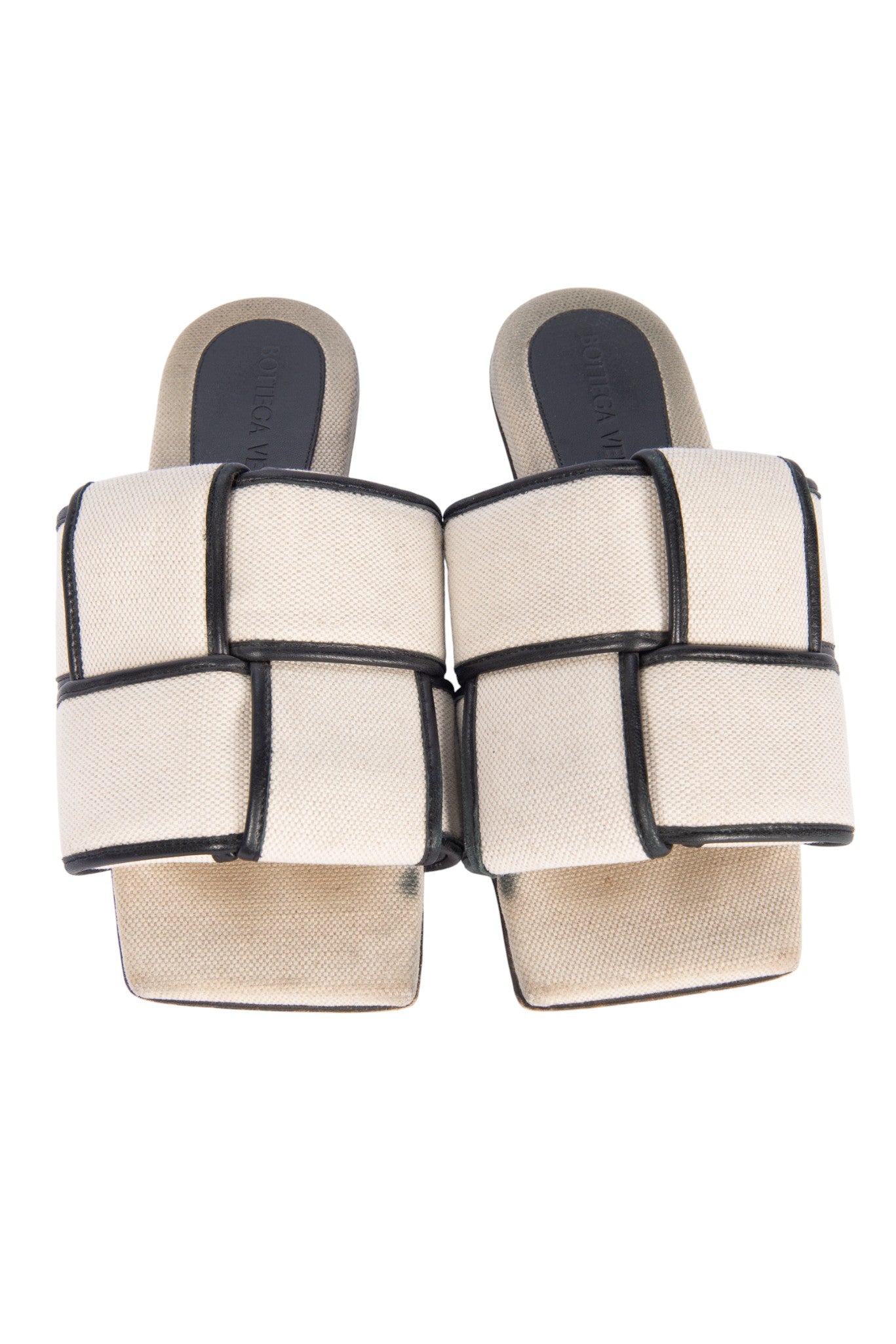 BOTTEGA VENETA Beige Canvas Patch Mules Size 37