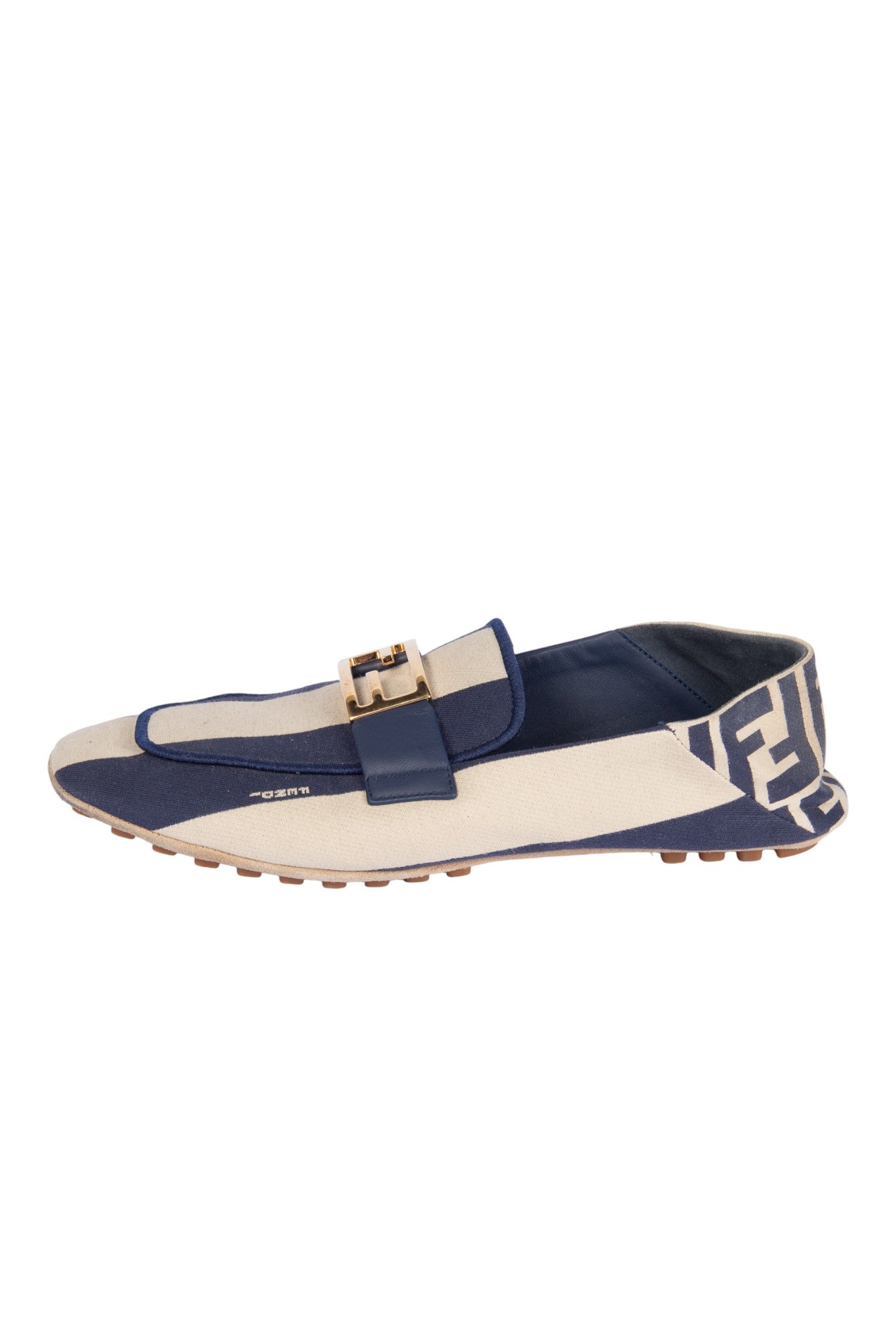 FENDI Blue FF Logo Canvas Flat Loafers Size 37