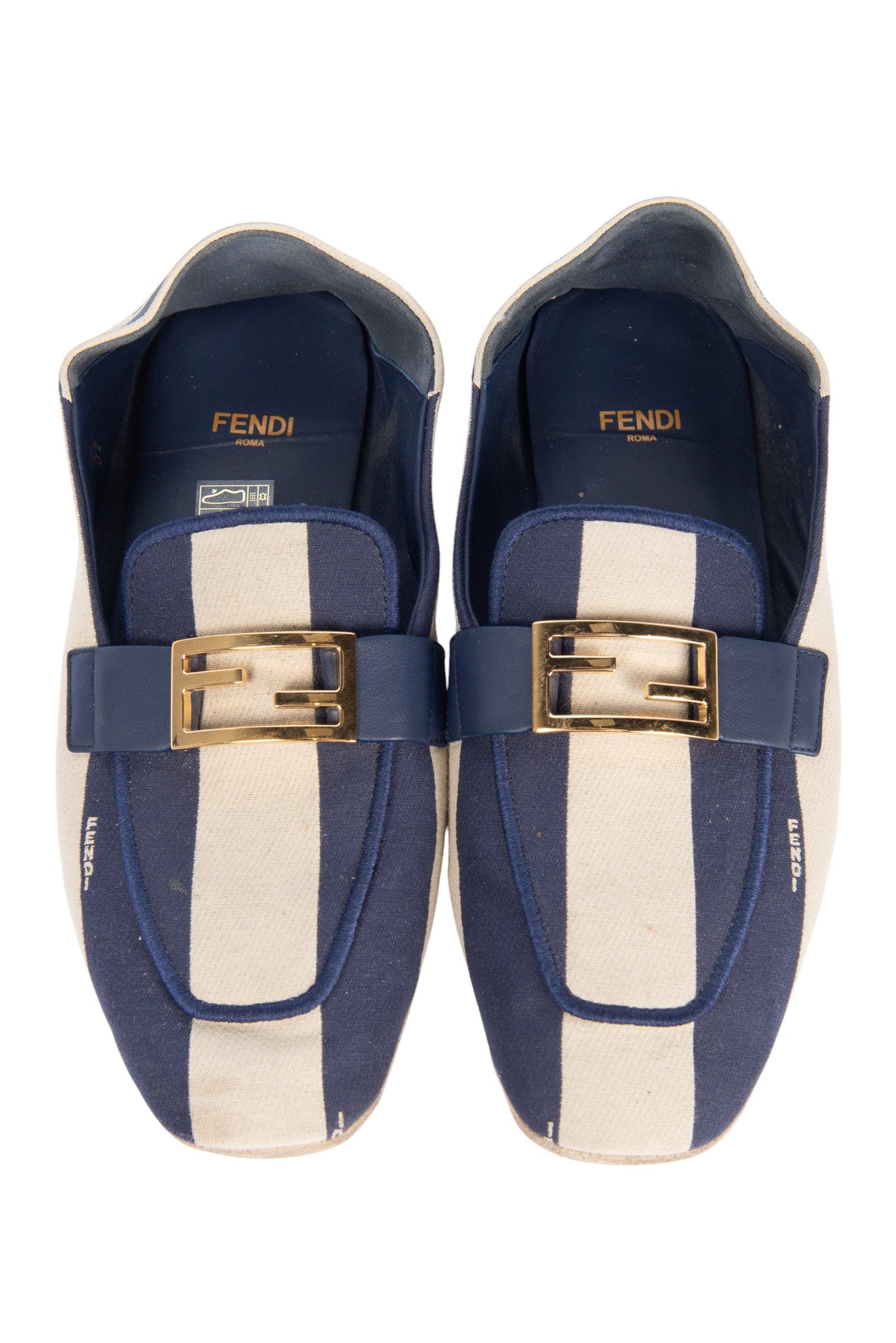FENDI Blue FF Logo Canvas Flat Loafers Size 37