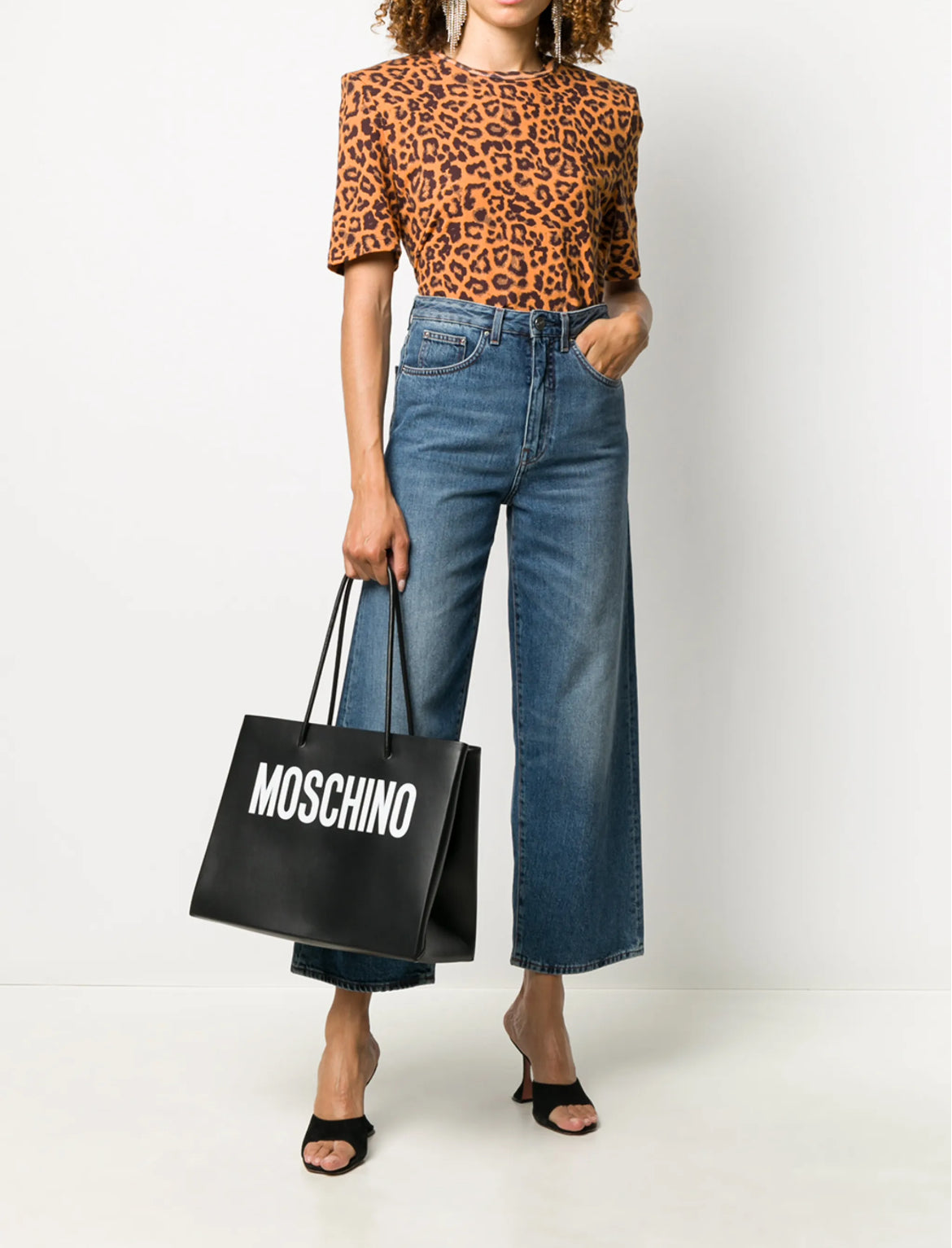 MOSCHINO Black Leather Logo Tote Bag Medium
