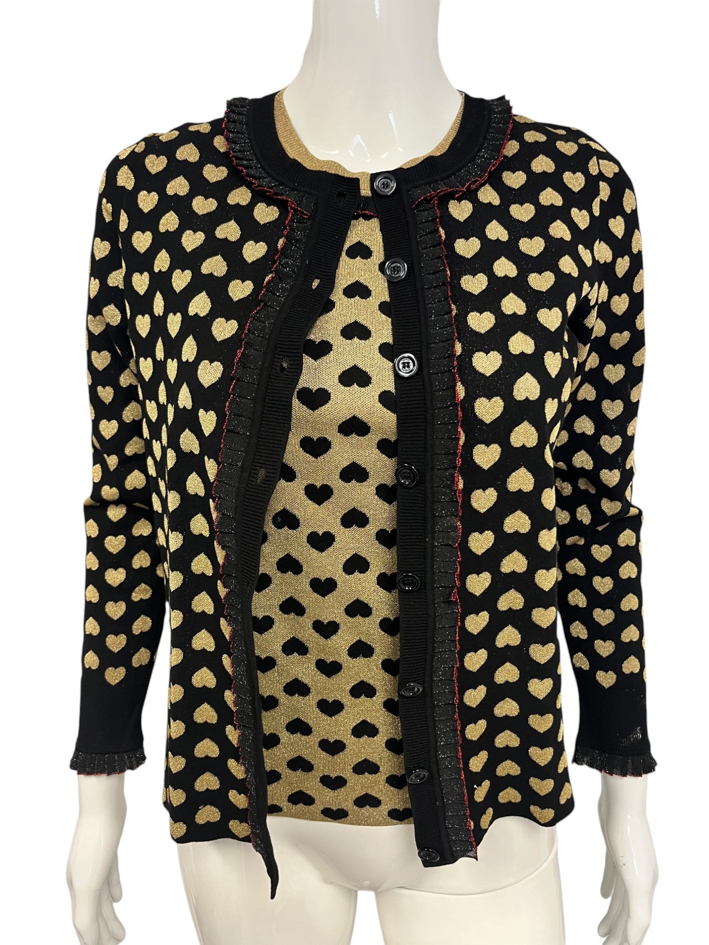 GUCCI Black Gold Knit Heart Cardigan Sweater Set Size S
