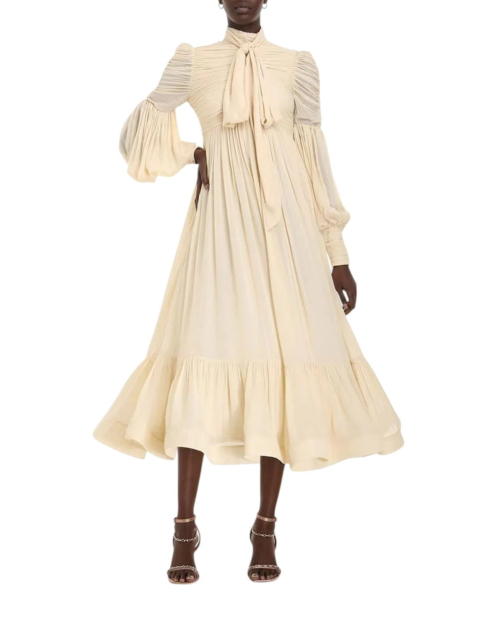 ZIMMERMANN Beige Celestial Ruched Midi Dress Size XS