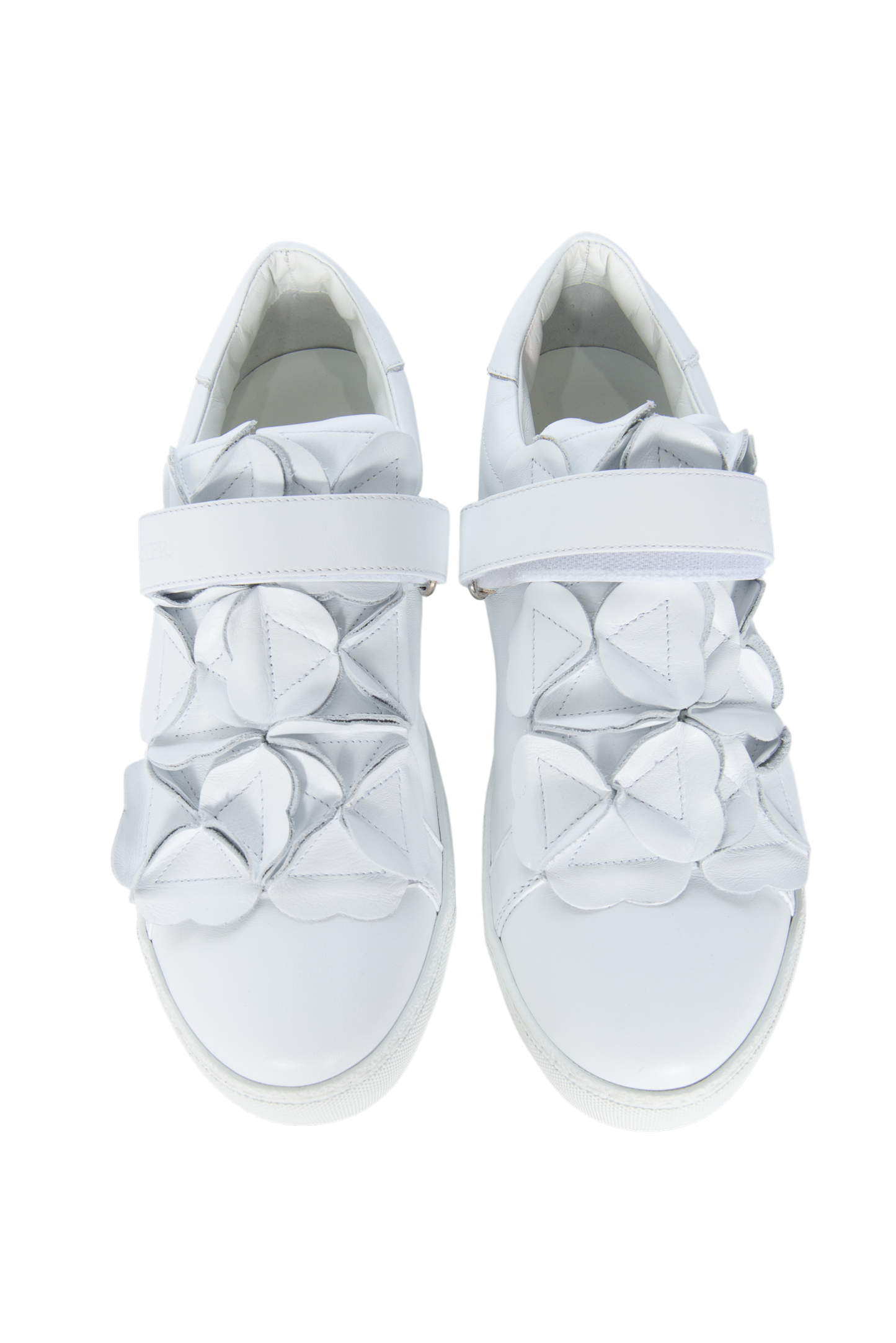 MONCLER White Leather Sneakers with Floral Accent Size 39