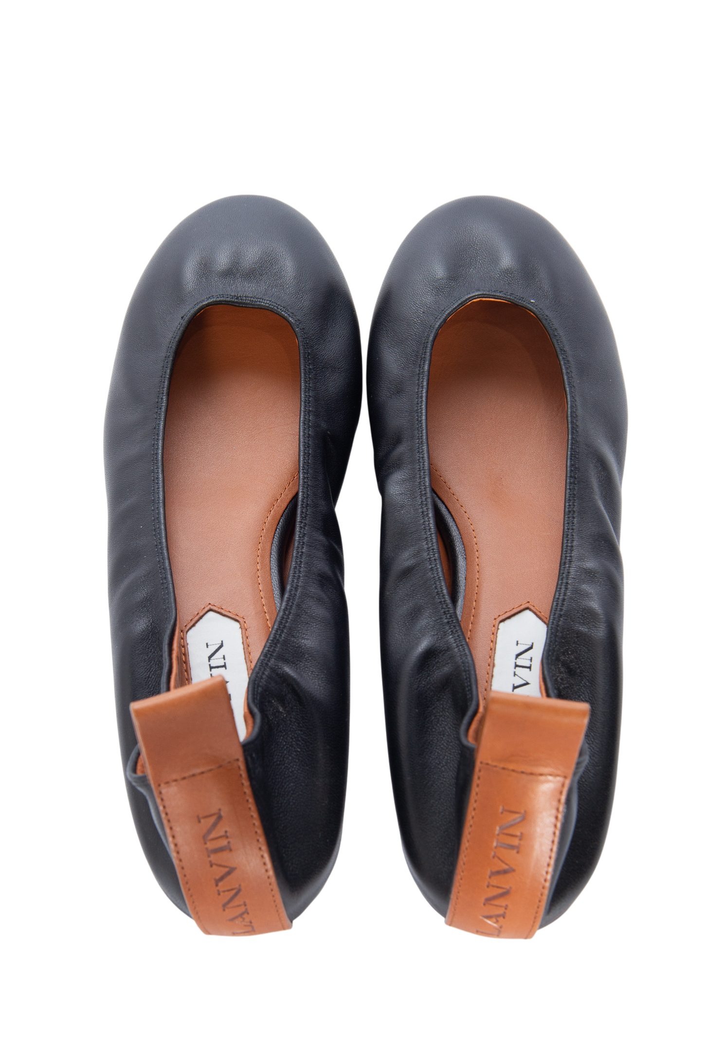 LANVIN Black Leather Ballerina Flats Size 39
