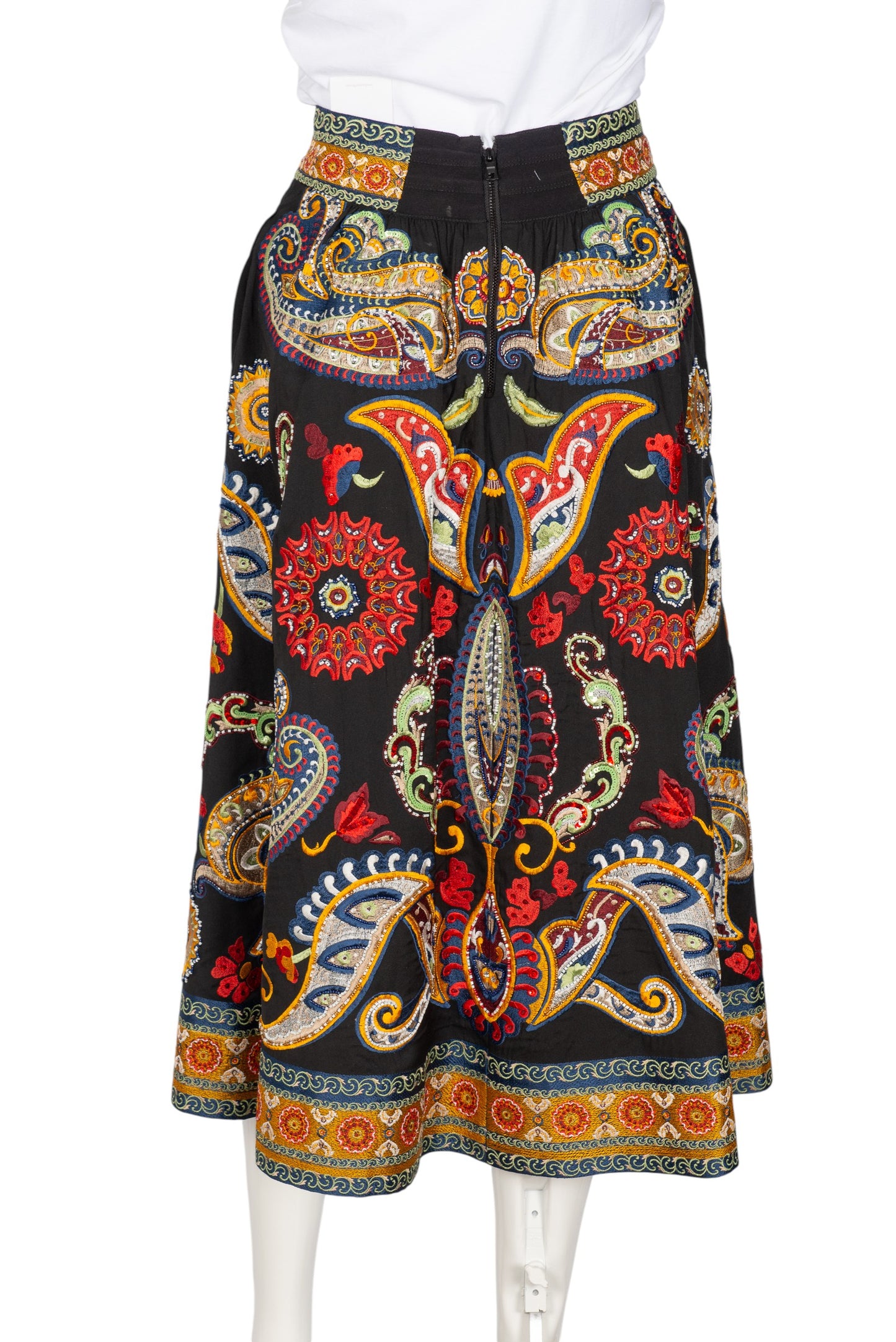 ALICE + OLIVIA Multicolor Embroidered Midi Skirt Size S