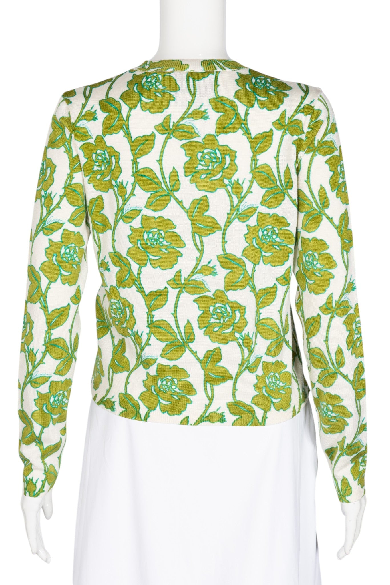 GUCCI Green Floral Print Wool Cardigan Size S