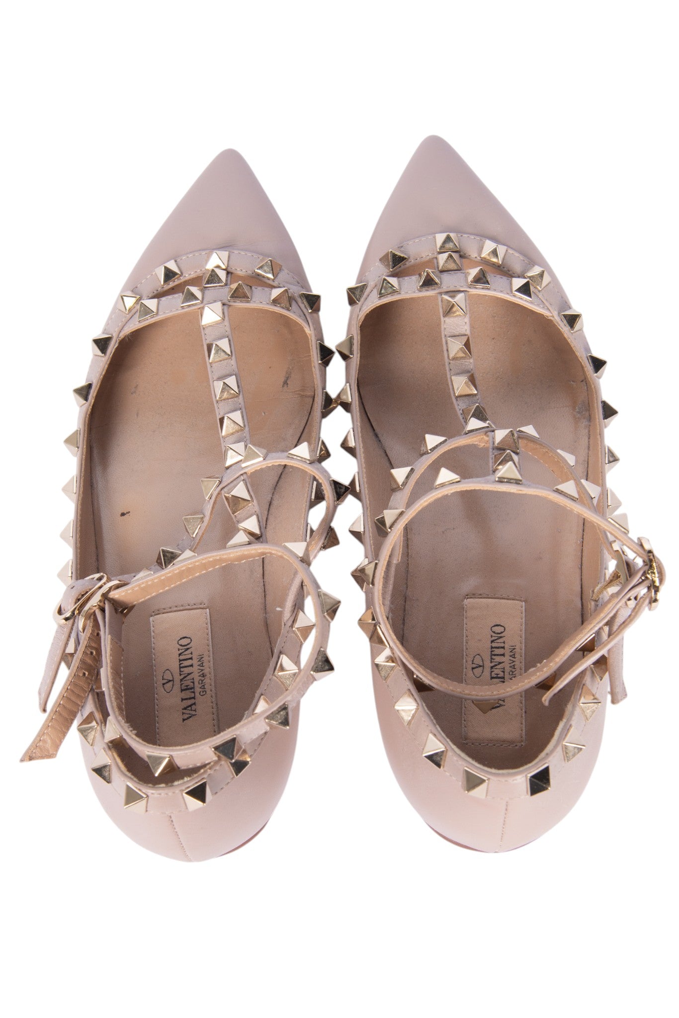 VALENTINO GARAVANI Beige Leather Rockstud Caged Ballet Flats Size 37.5