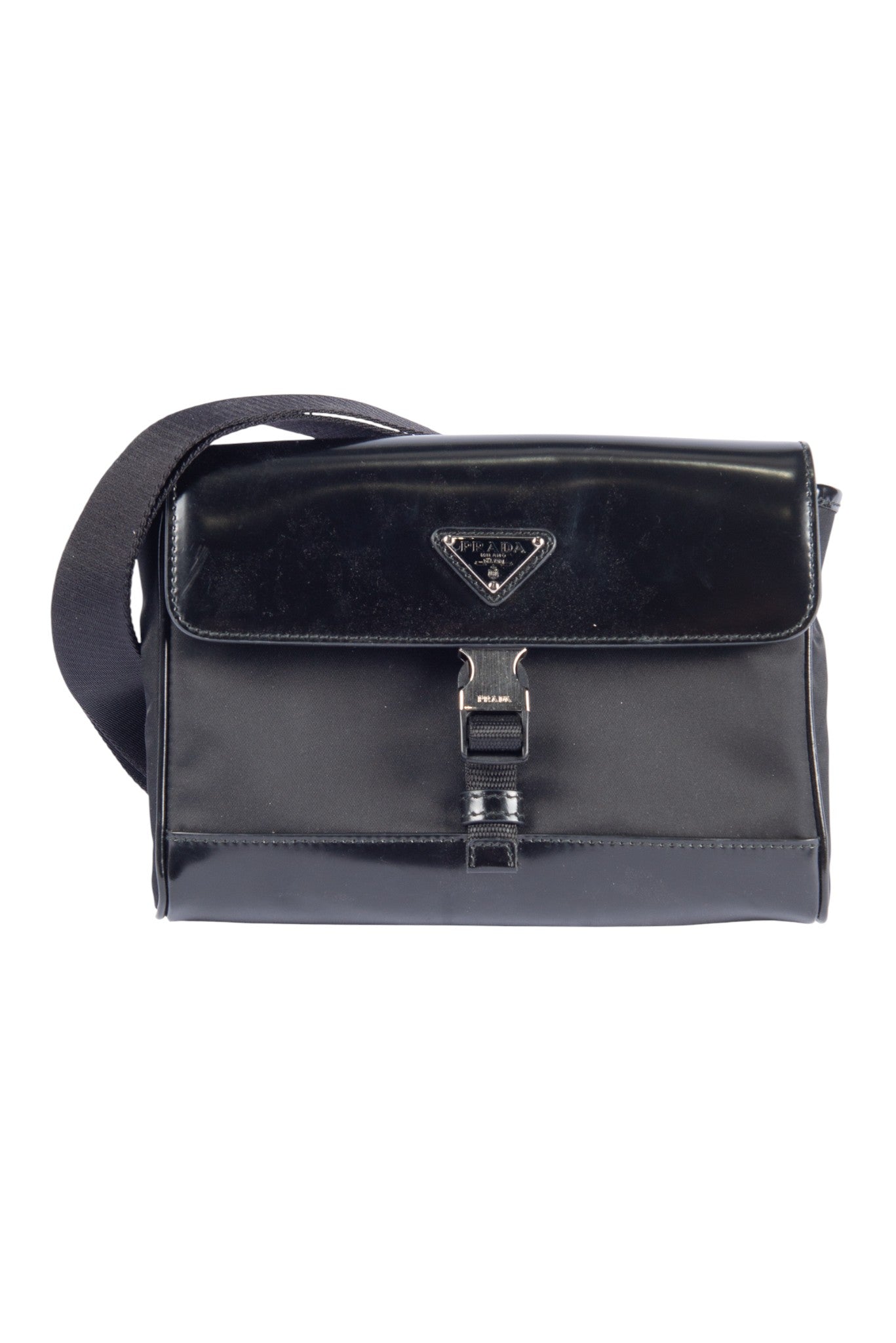 PRADA Black Nylon and Leather Shoulder Bag