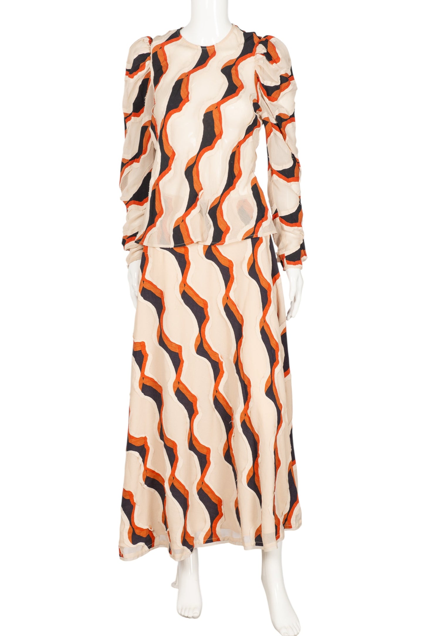 ULLA JOHNSON Printed Pattern Blouse & Skirt Set Size M