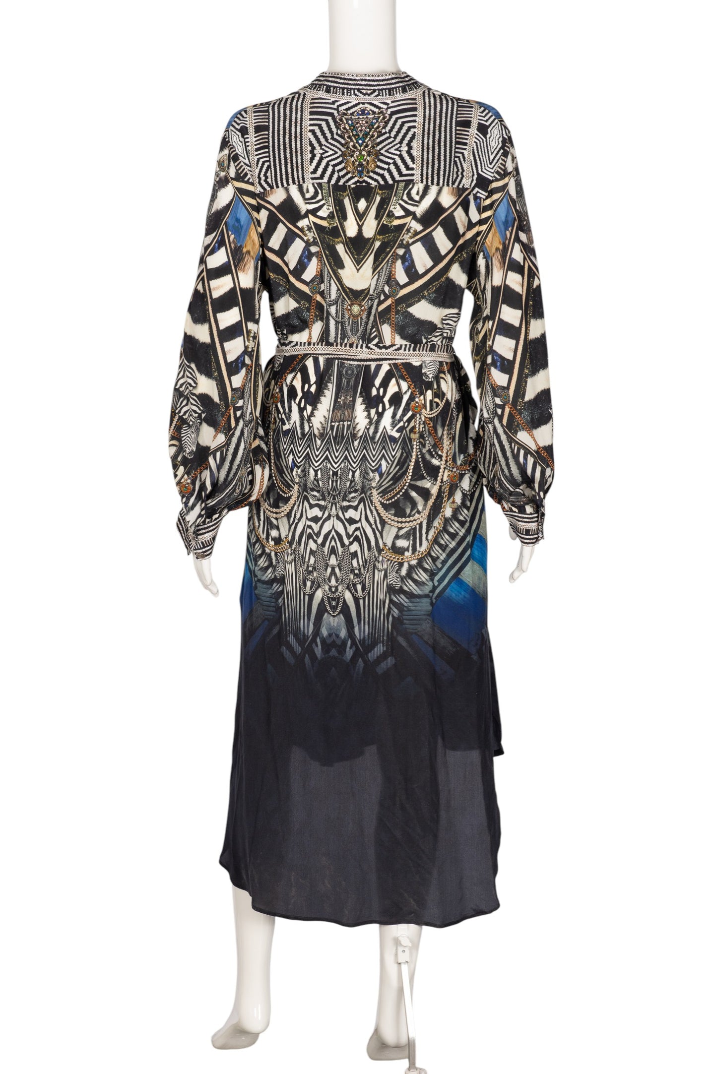 CAMILLA Blue Silk Printed Midi Shirt Dress Size Small