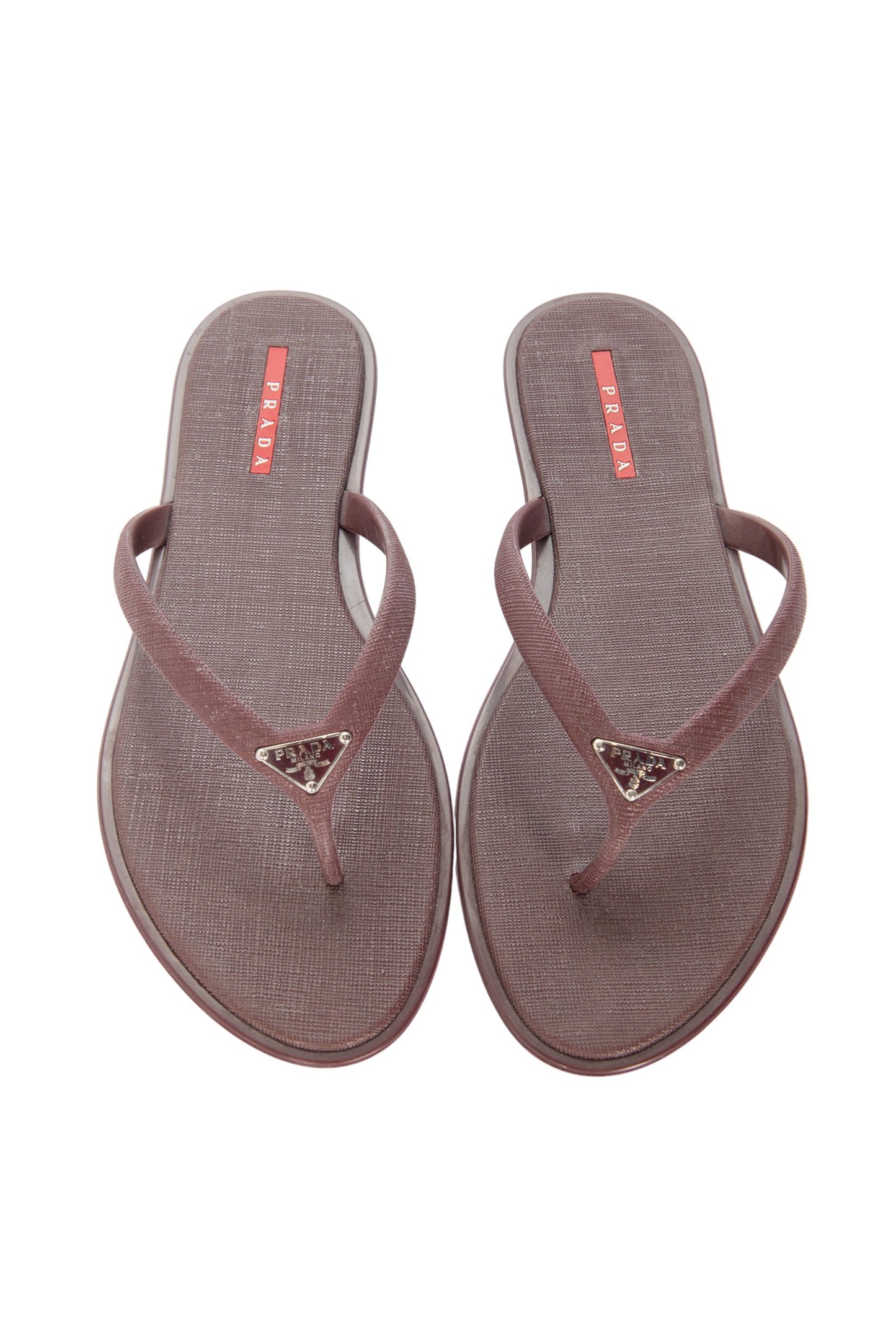 PRADA Burgundy Rubber Triangle Logo Slip-On Sandals Size 41