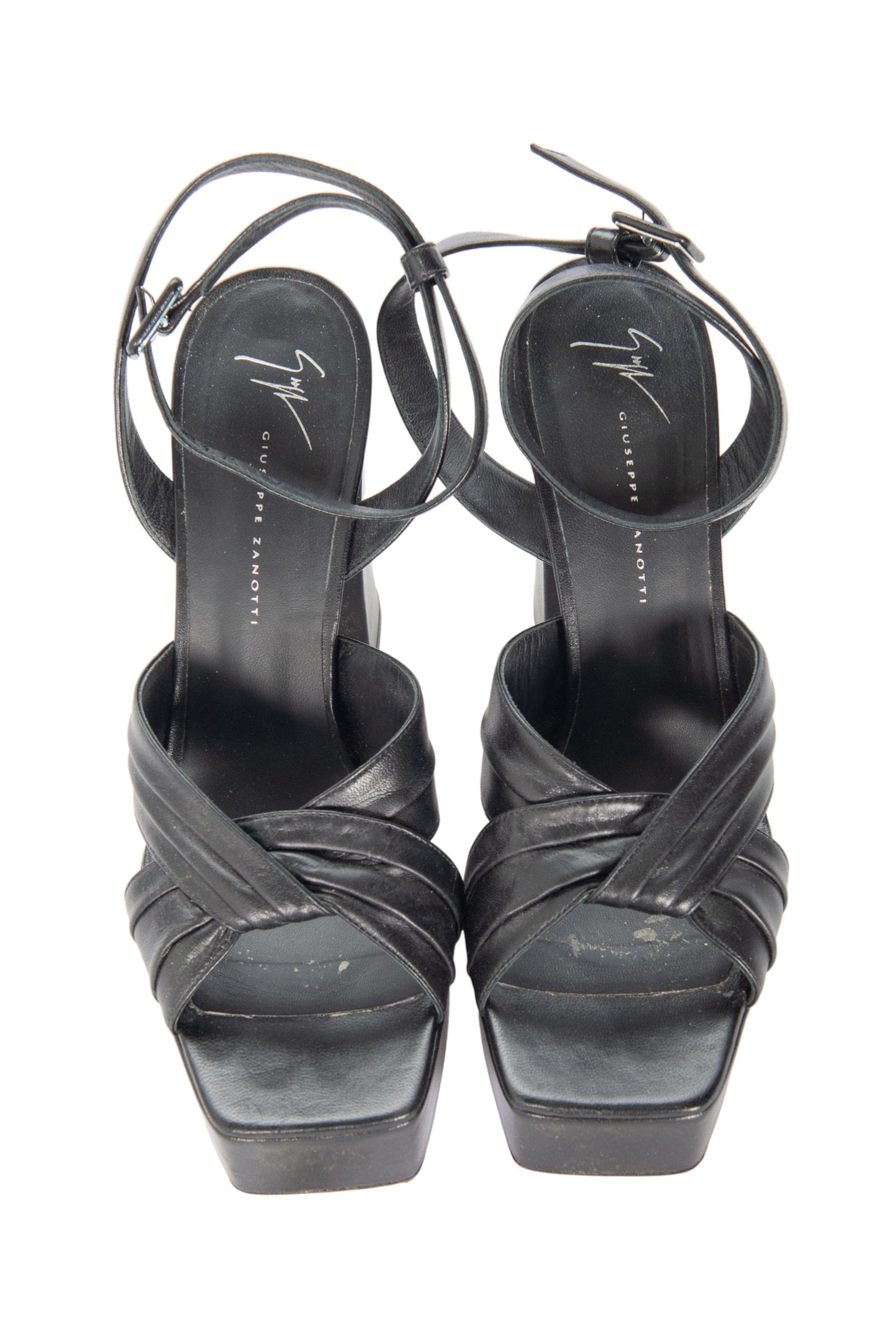 GIUSEPPE ZANOTTI Black Leather Platform Sandal Heels Size 40