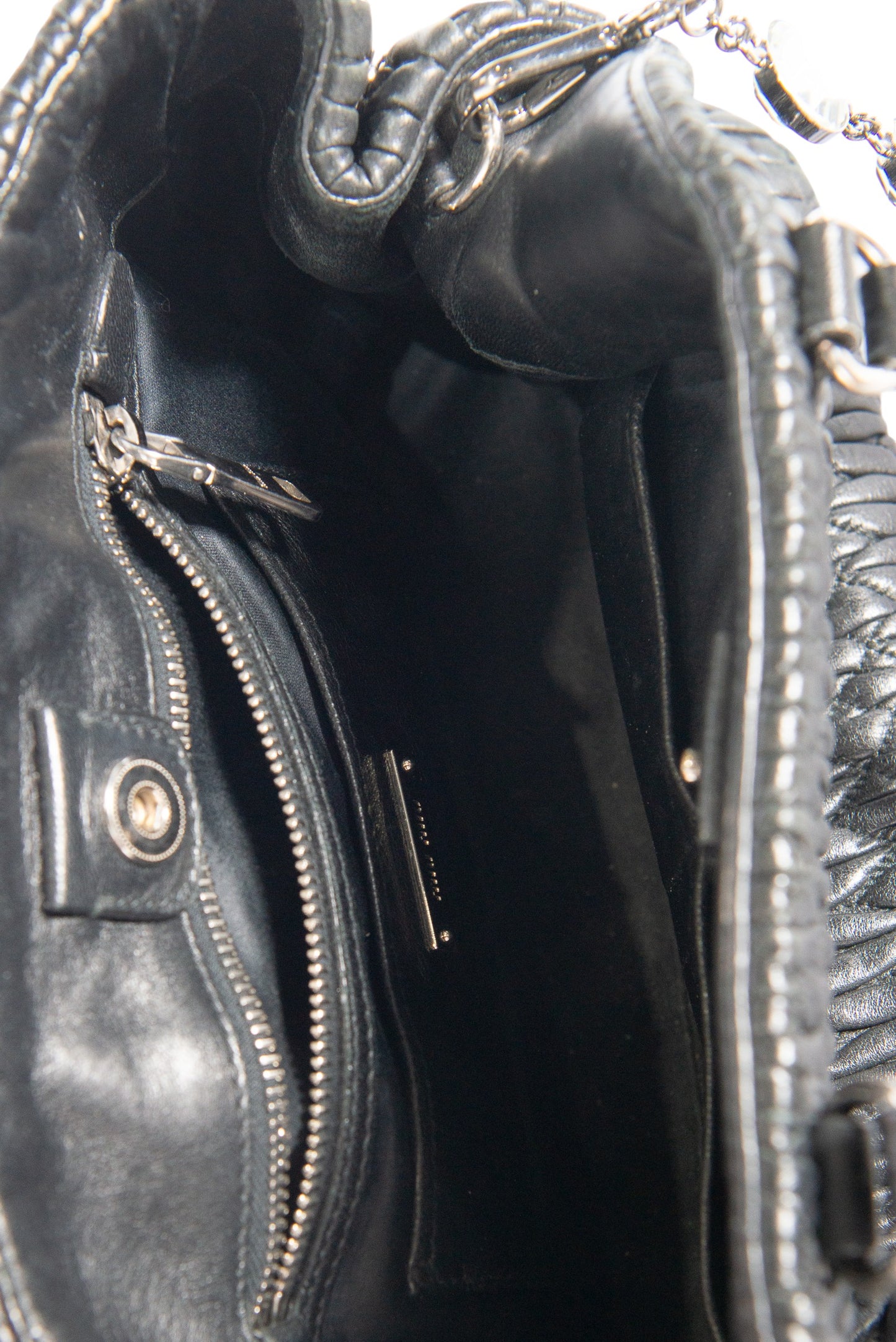 MIU MIU Black Matelassé Nappa Leather Crystal Shoulder Bag