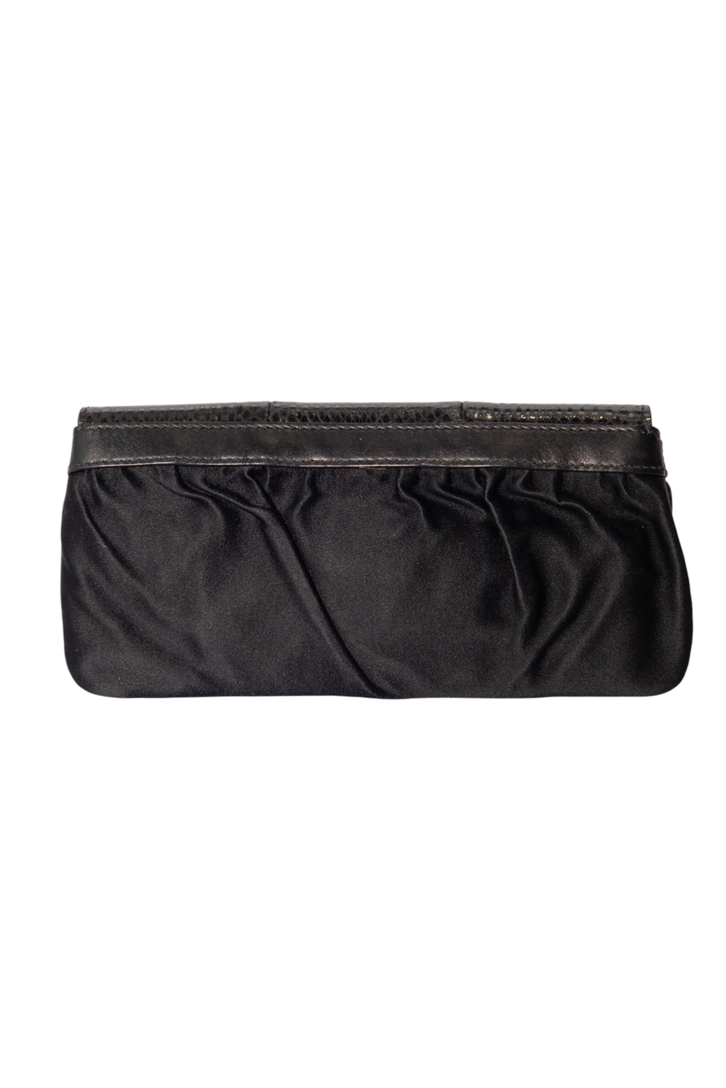 GUCCI Black Snakeskin and Satin Bamboo Clutch Bag