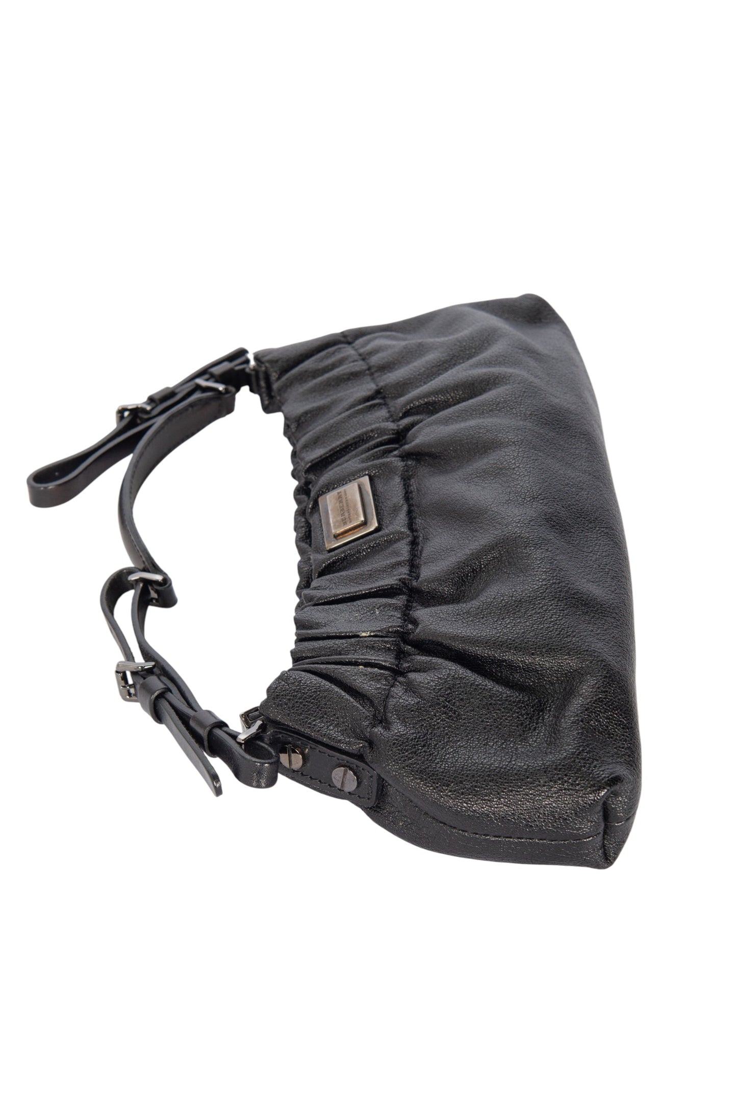 BURBERRY Black Leather Clamshell Shoulder Bag