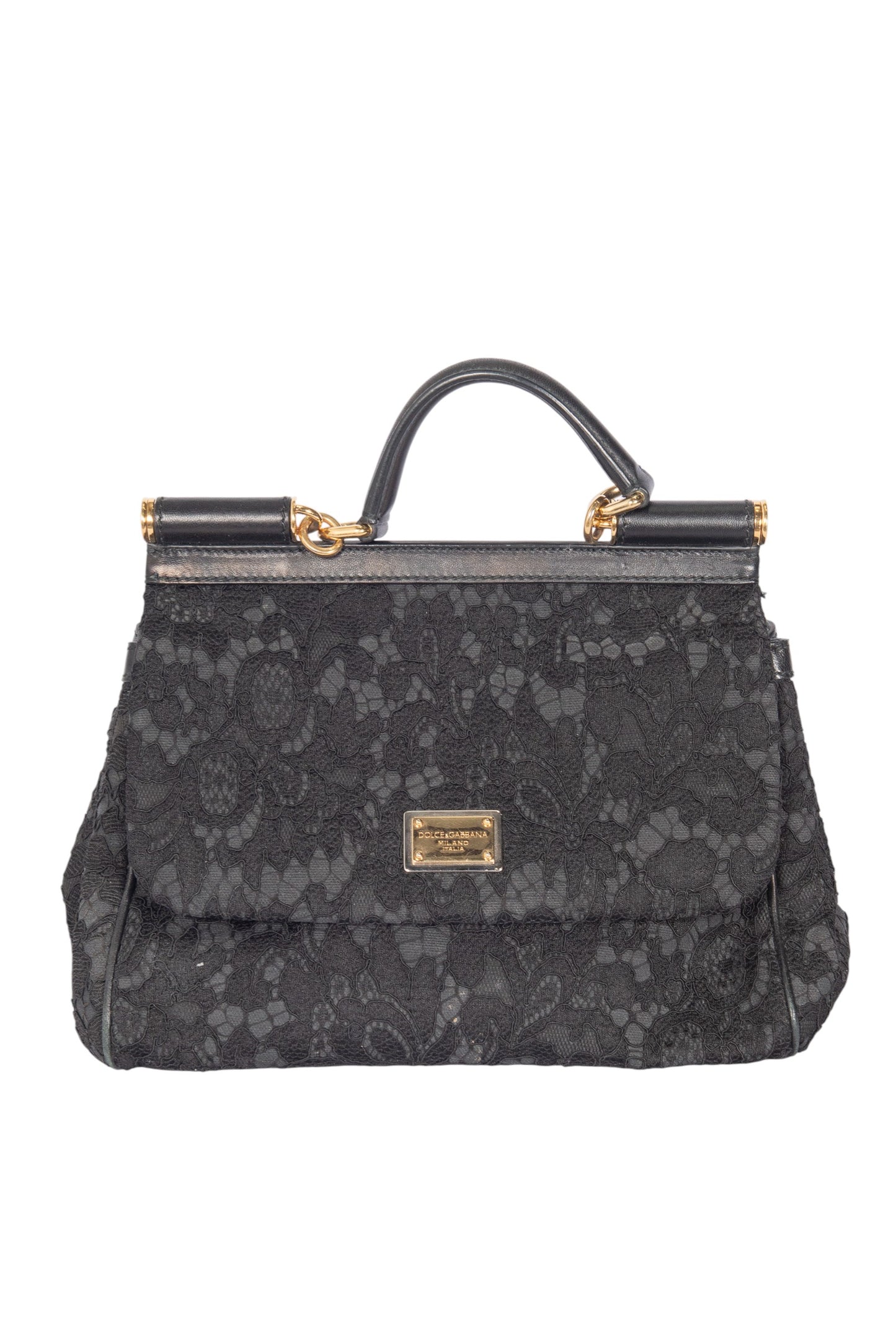 DOLCE & GABBANA Black Lace Large Miss Sicily Top Handle Bag