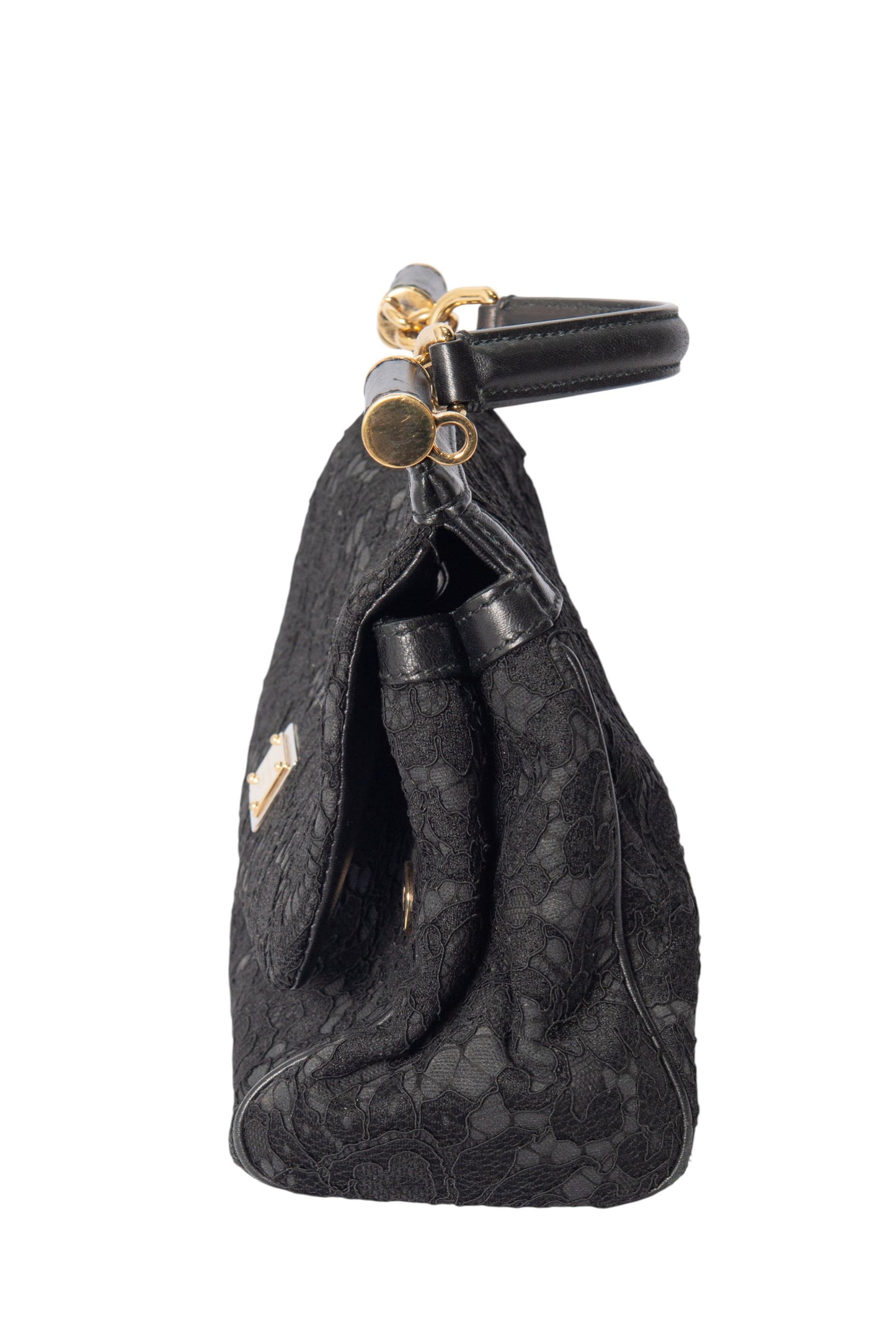 DOLCE & GABBANA Black Lace Large Miss Sicily Top Handle Bag