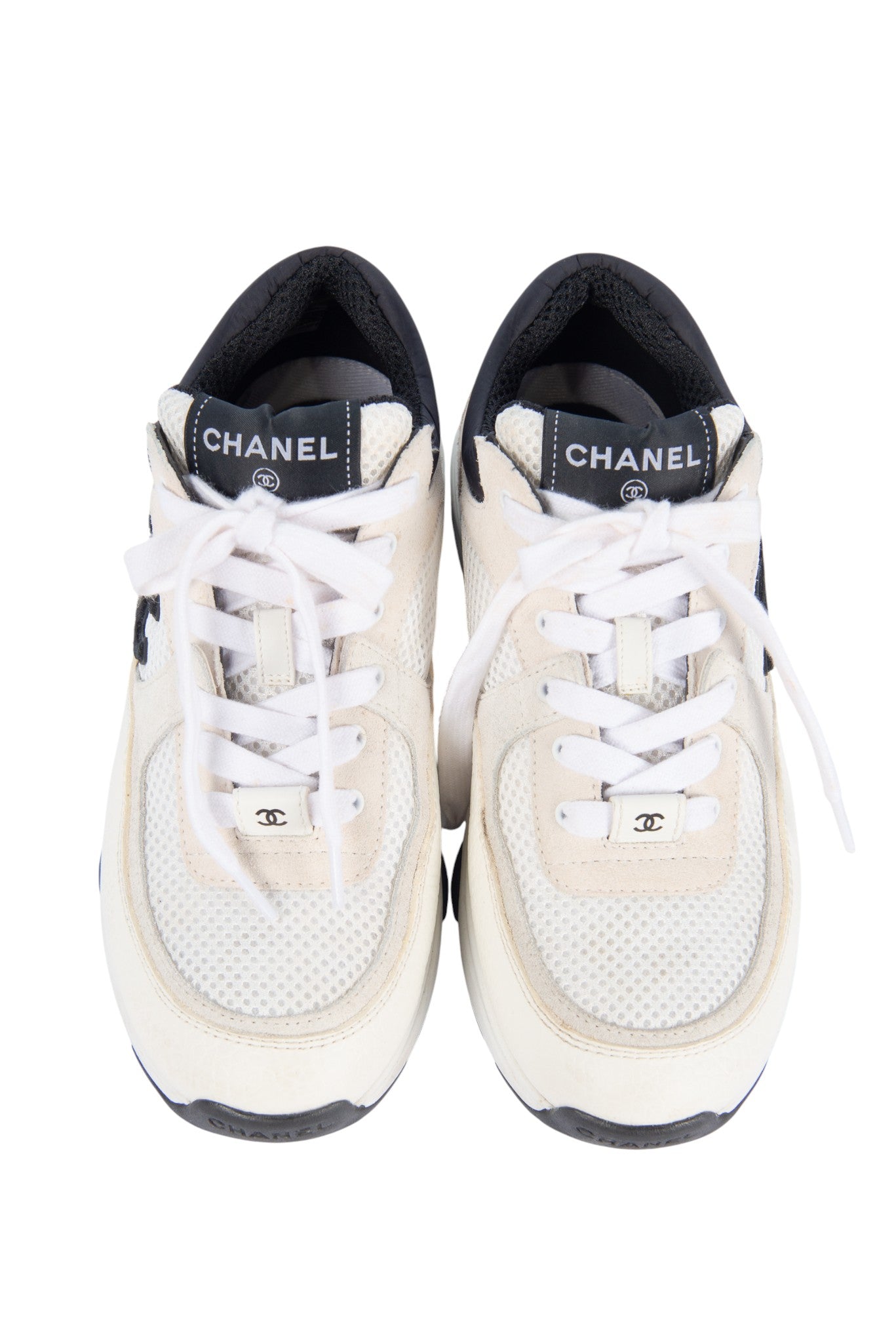 CHANEL White Mesh CC Lace-Up Sneakers Size 37