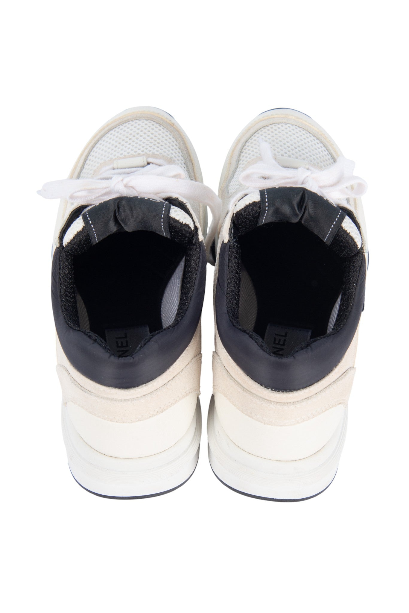 CHANEL White Mesh CC Lace-Up Sneakers Size 37