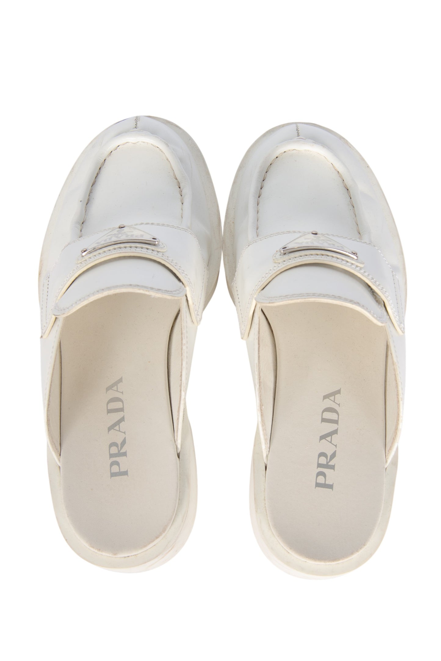 Prada White Leather Mules with Triangle Logo Size 36