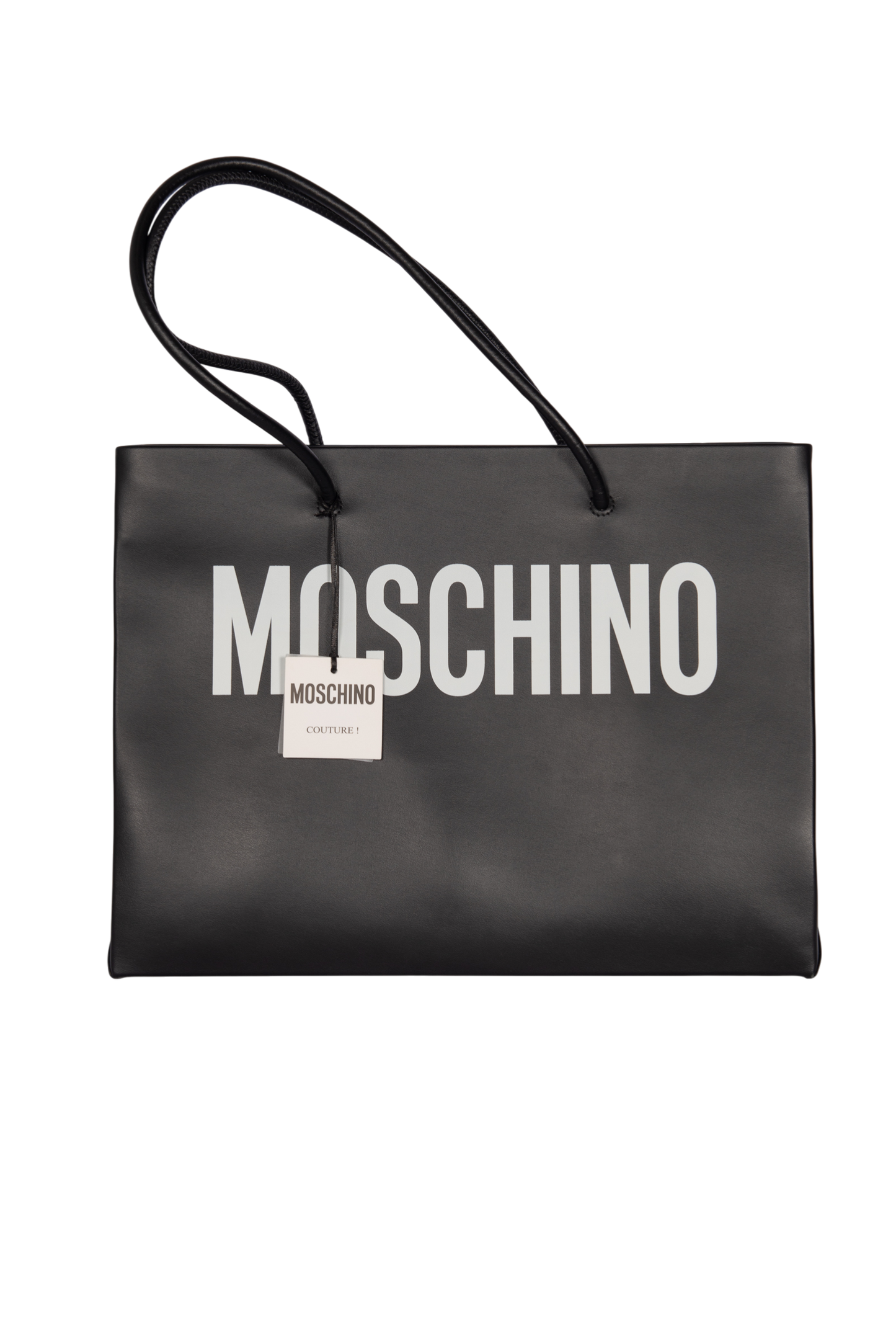 MOSCHINO Black Leather Logo Tote Bag Medium