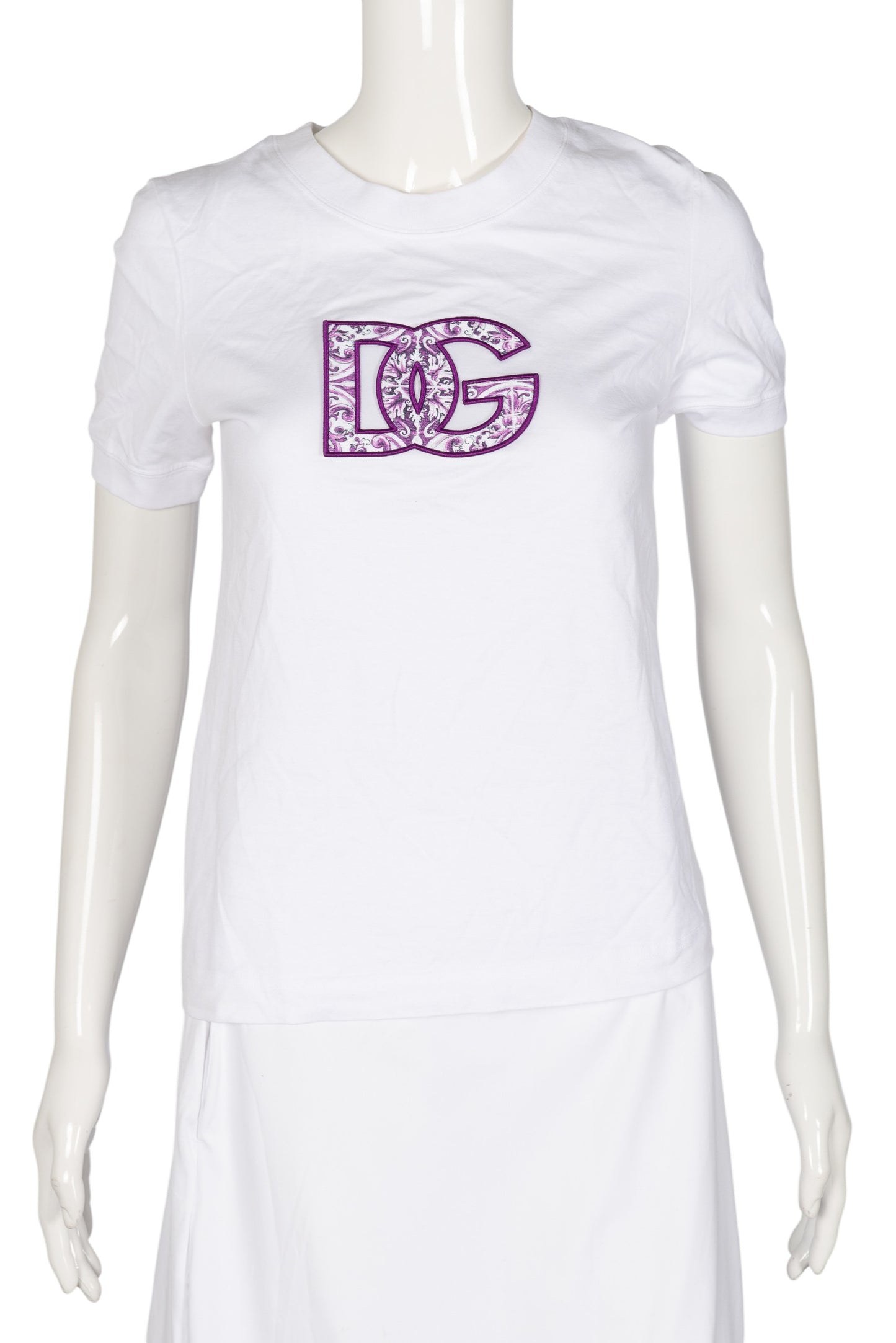 DOLCE & GABBANA White Cotton Floral Logo T-Shirt Size S