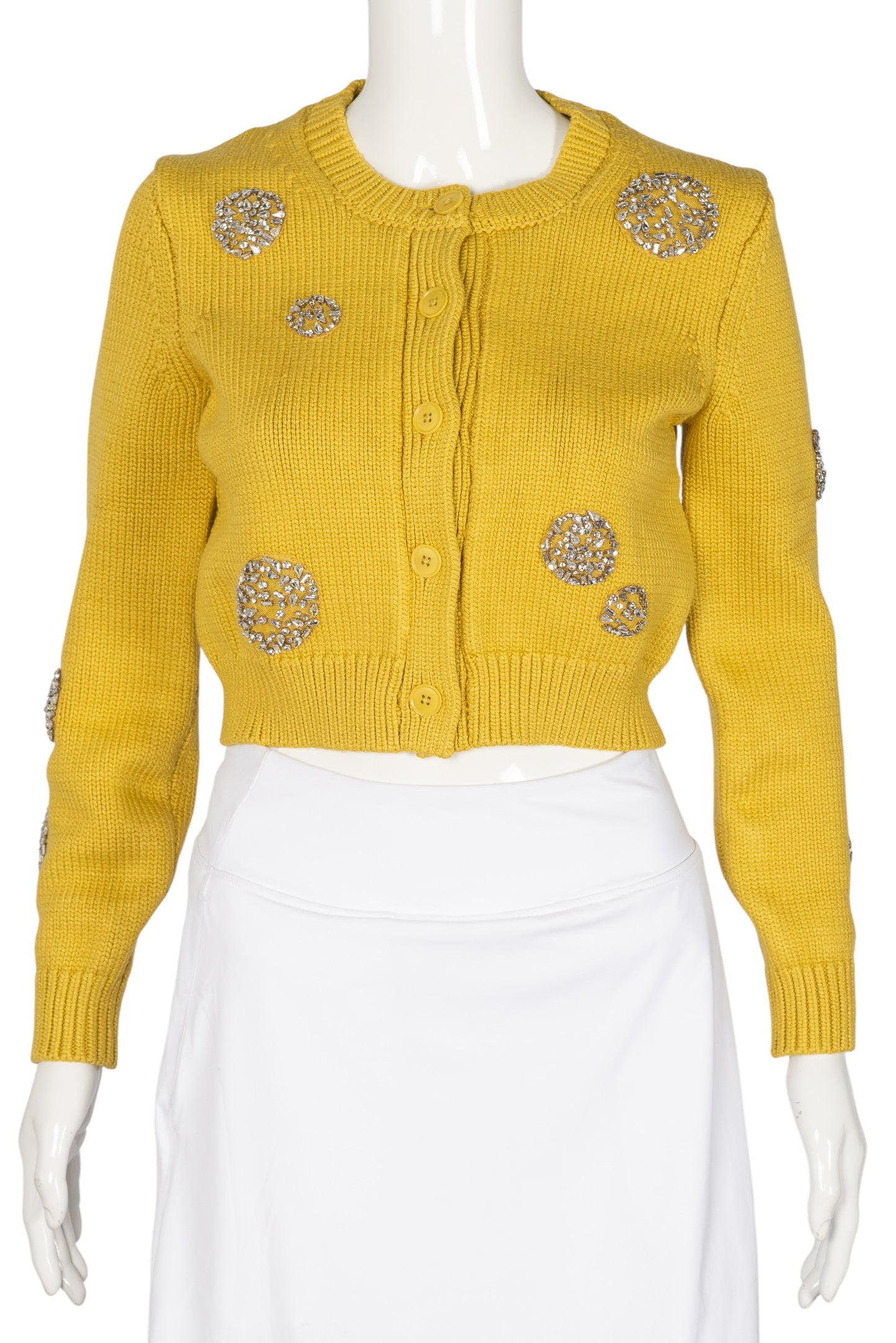 CINQ À SEPT Yellow Polka Dot Rhinestone Embellished Cardigan Size XS