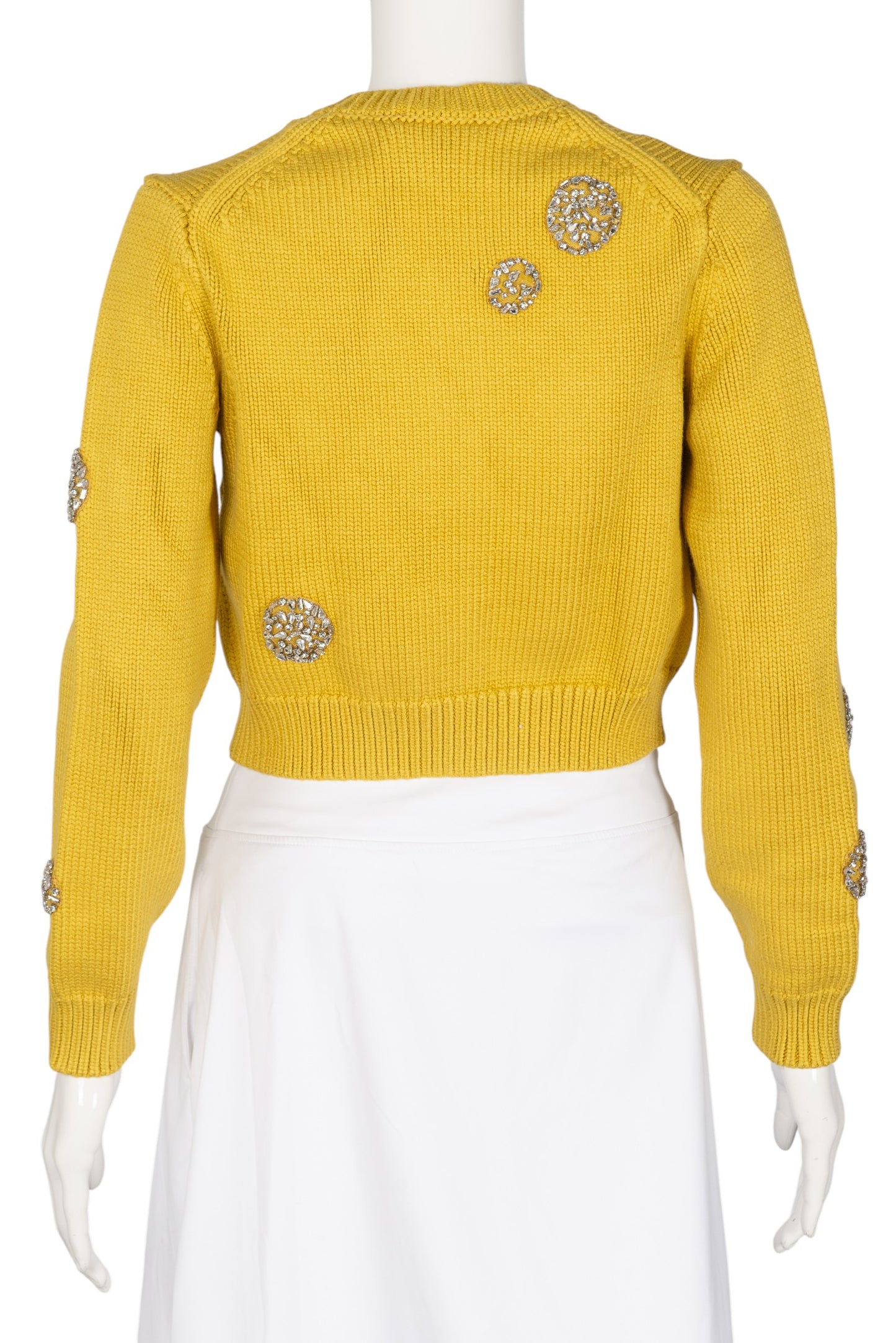 CINQ À SEPT Yellow Polka Dot Rhinestone Embellished Cardigan Size XS
