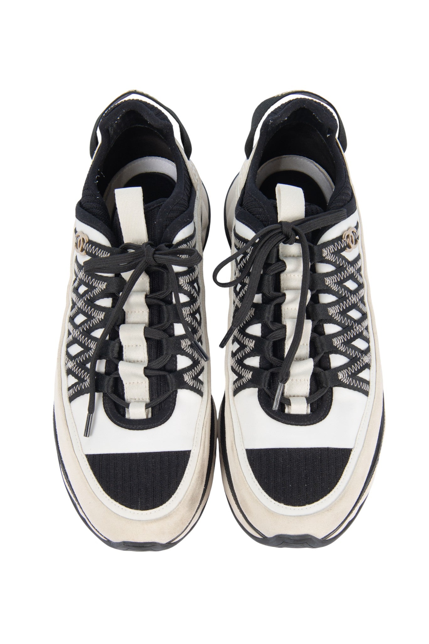 CHANEL White Suede Trainers Sneakers Size 42