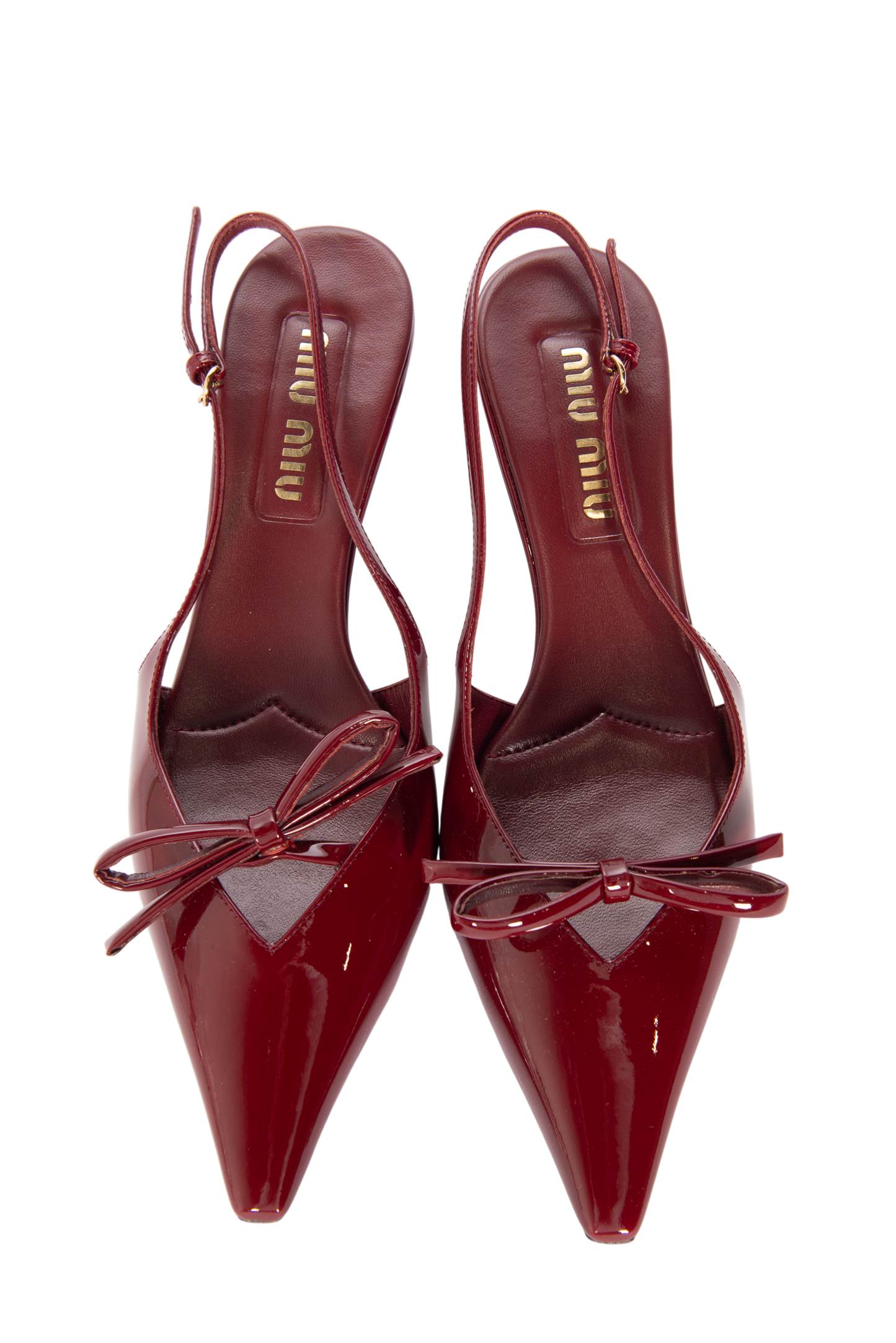 MIU MIU Burgundy Leather Slingback Pumps with Bow Detail Size 39