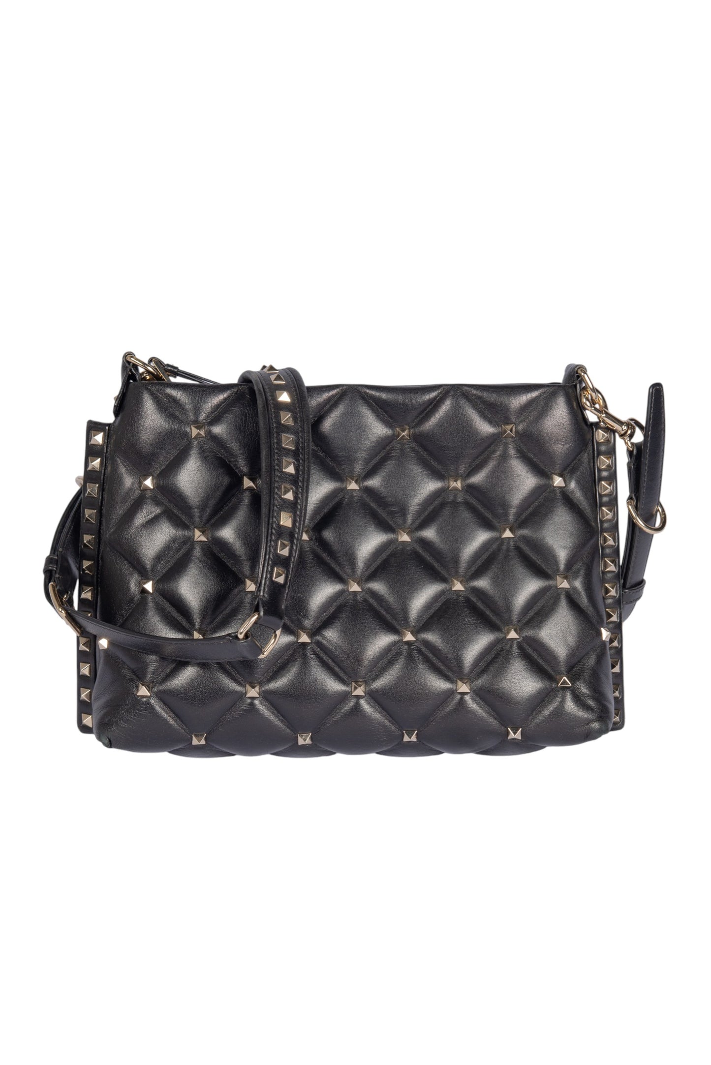 VALENTINO GARAVANI Black Quilted Leather Candystud Messenger Bag