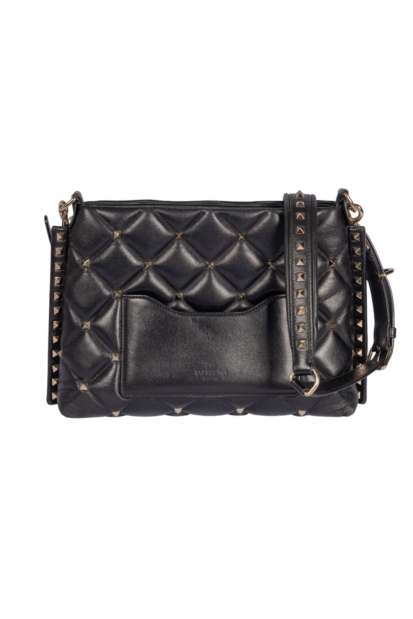 VALENTINO GARAVANI Black Quilted Leather Candystud Messenger Bag