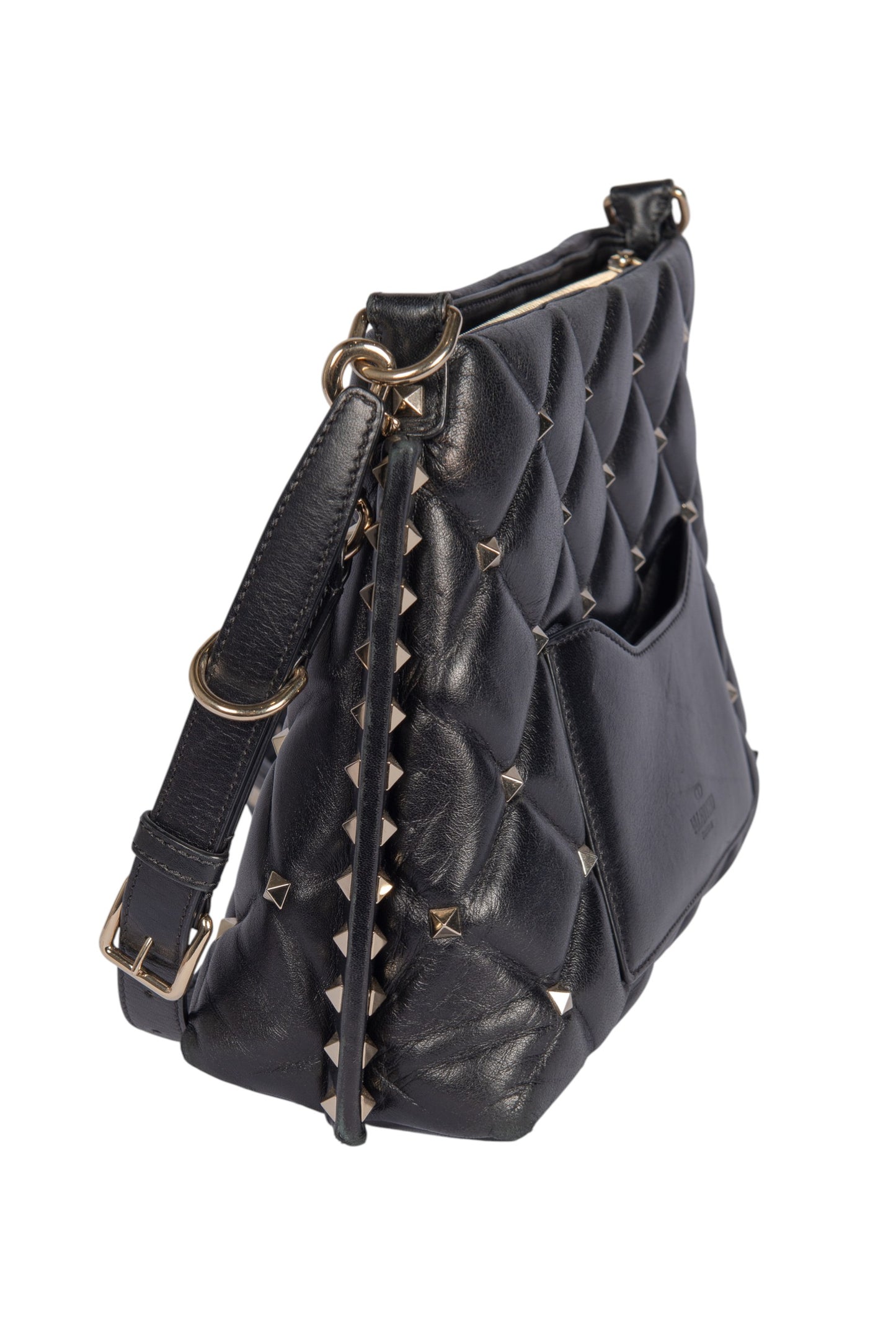 VALENTINO GARAVANI Black Quilted Leather Candystud Messenger Bag