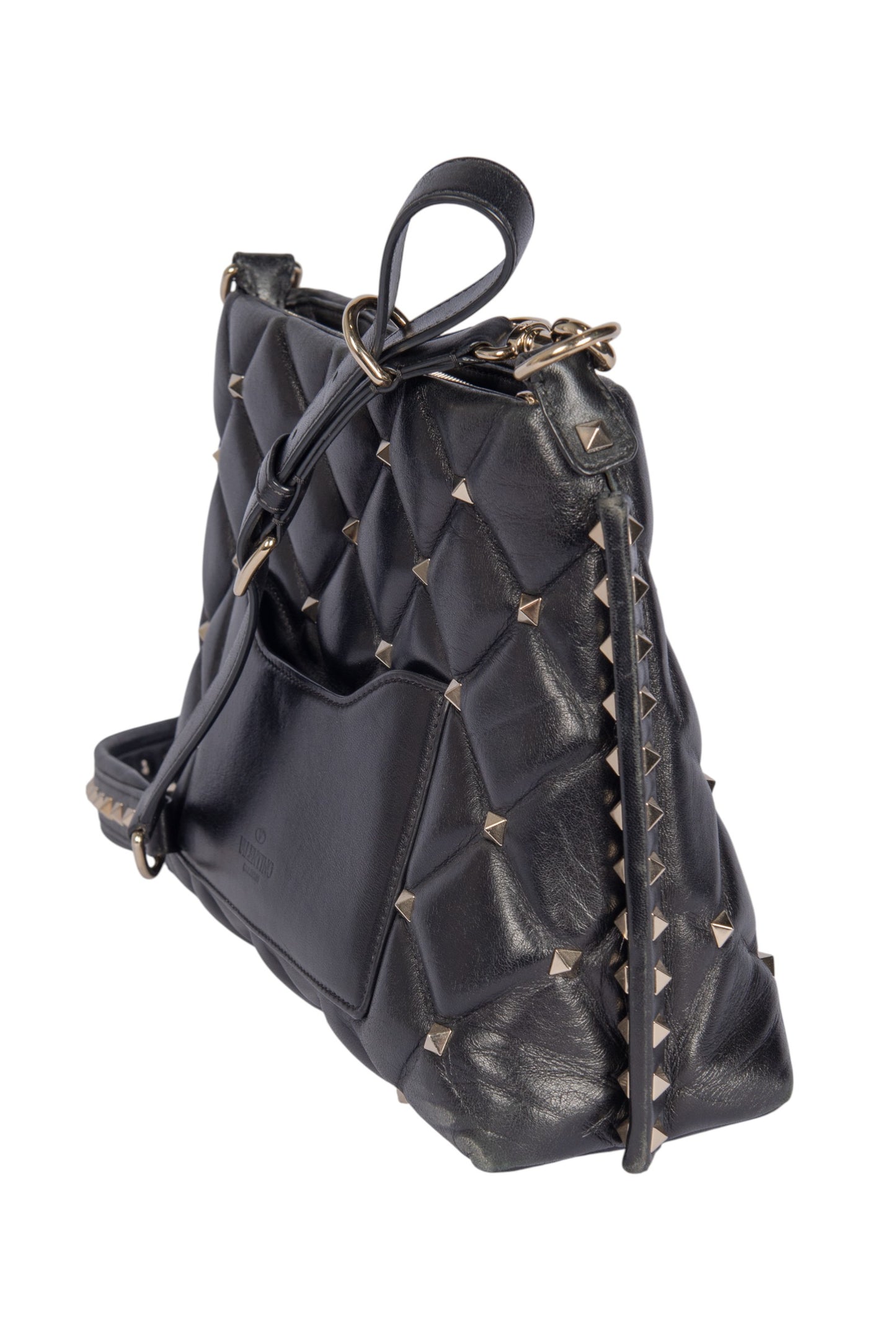VALENTINO GARAVANI Black Quilted Leather Candystud Messenger Bag
