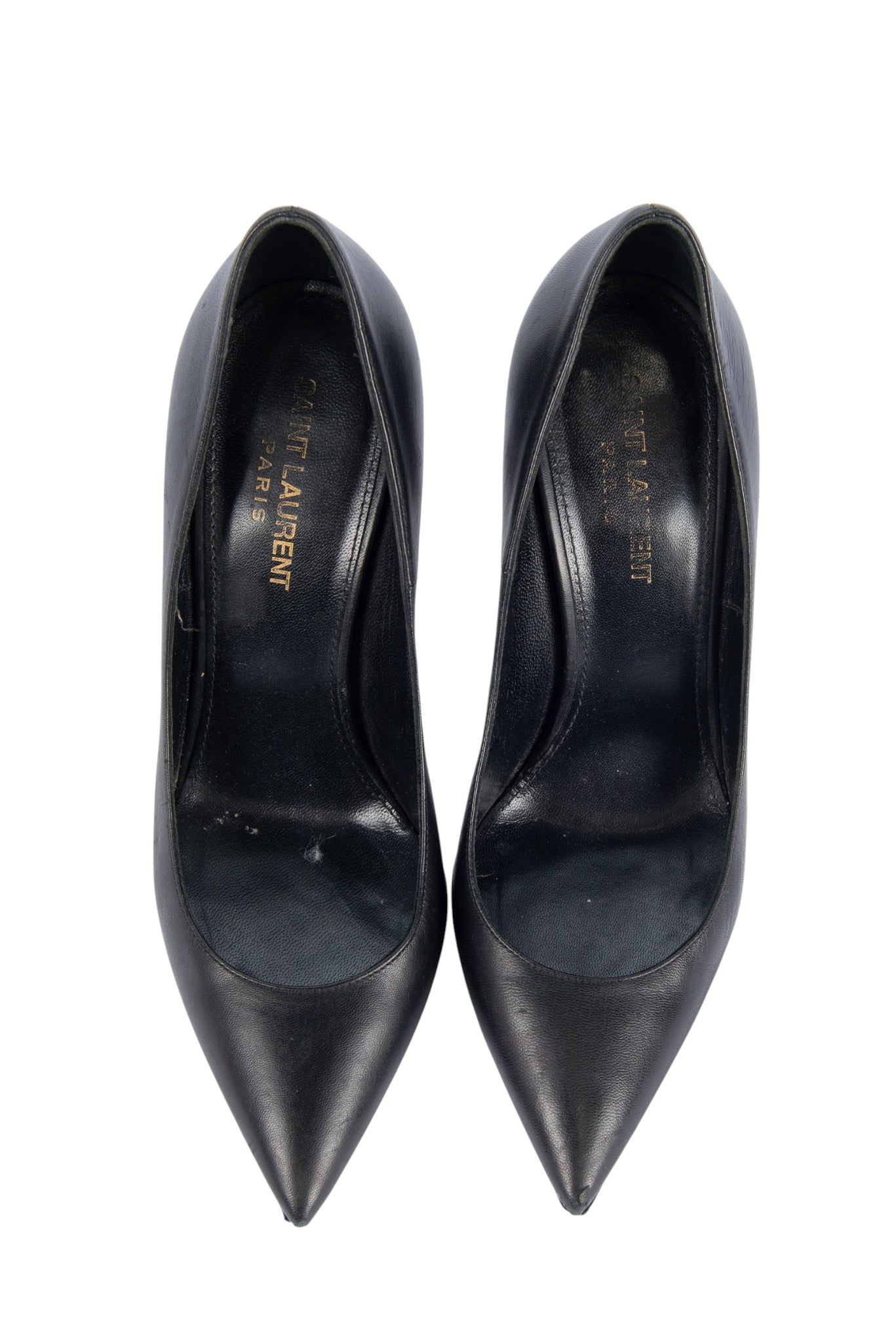SAINT LAURENT Black Leather YSL Logo Heel Size 37.5