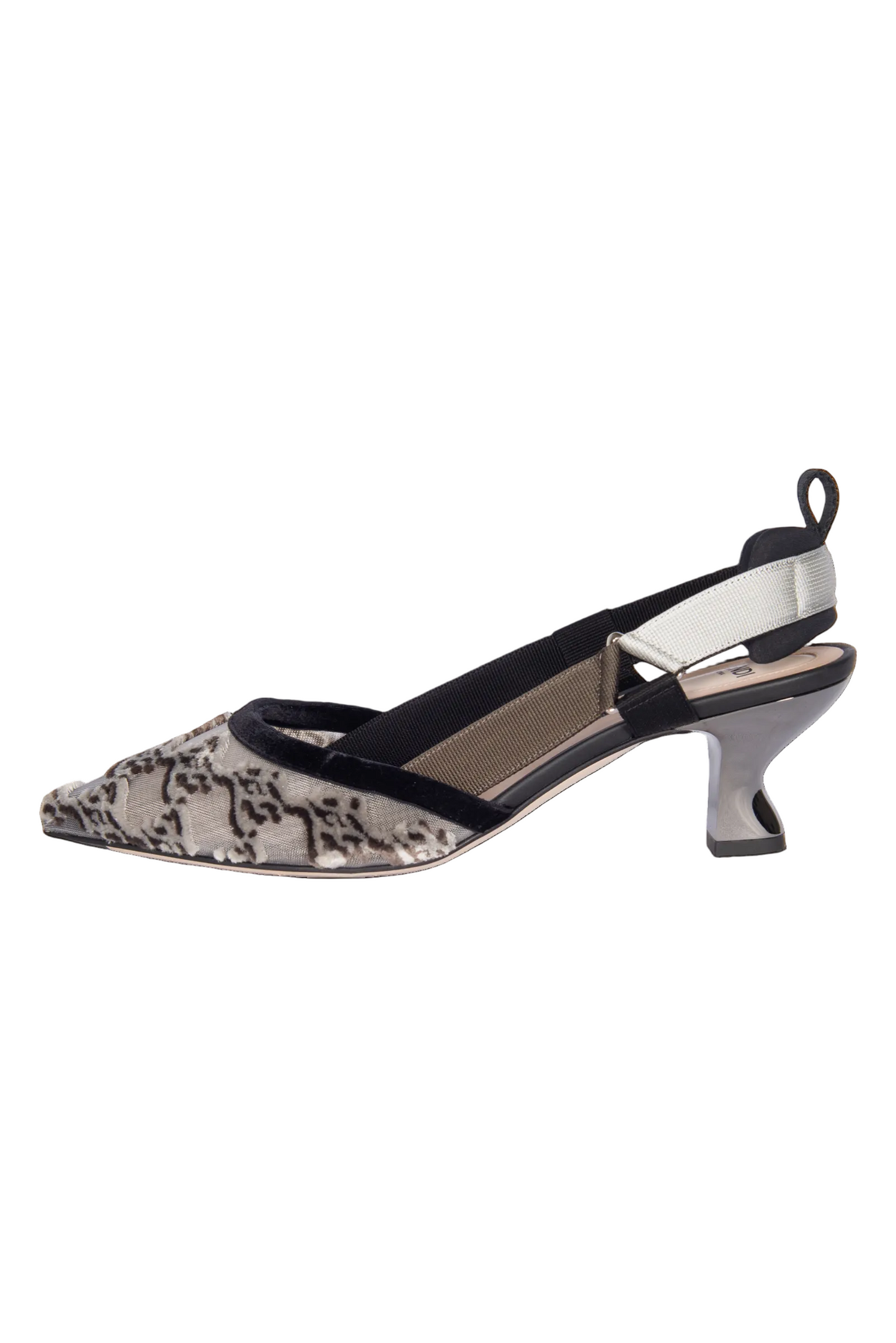 FENDI Black Mesh Logo Pointed Slingback Heels Size 38