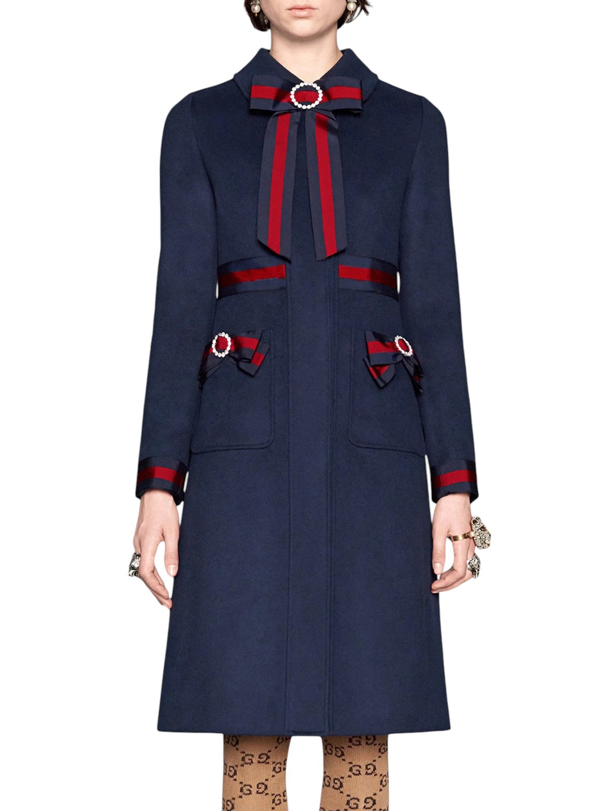 GUCCI Blue Wool Sylvie Bow Detail Coat Size 38 US 2