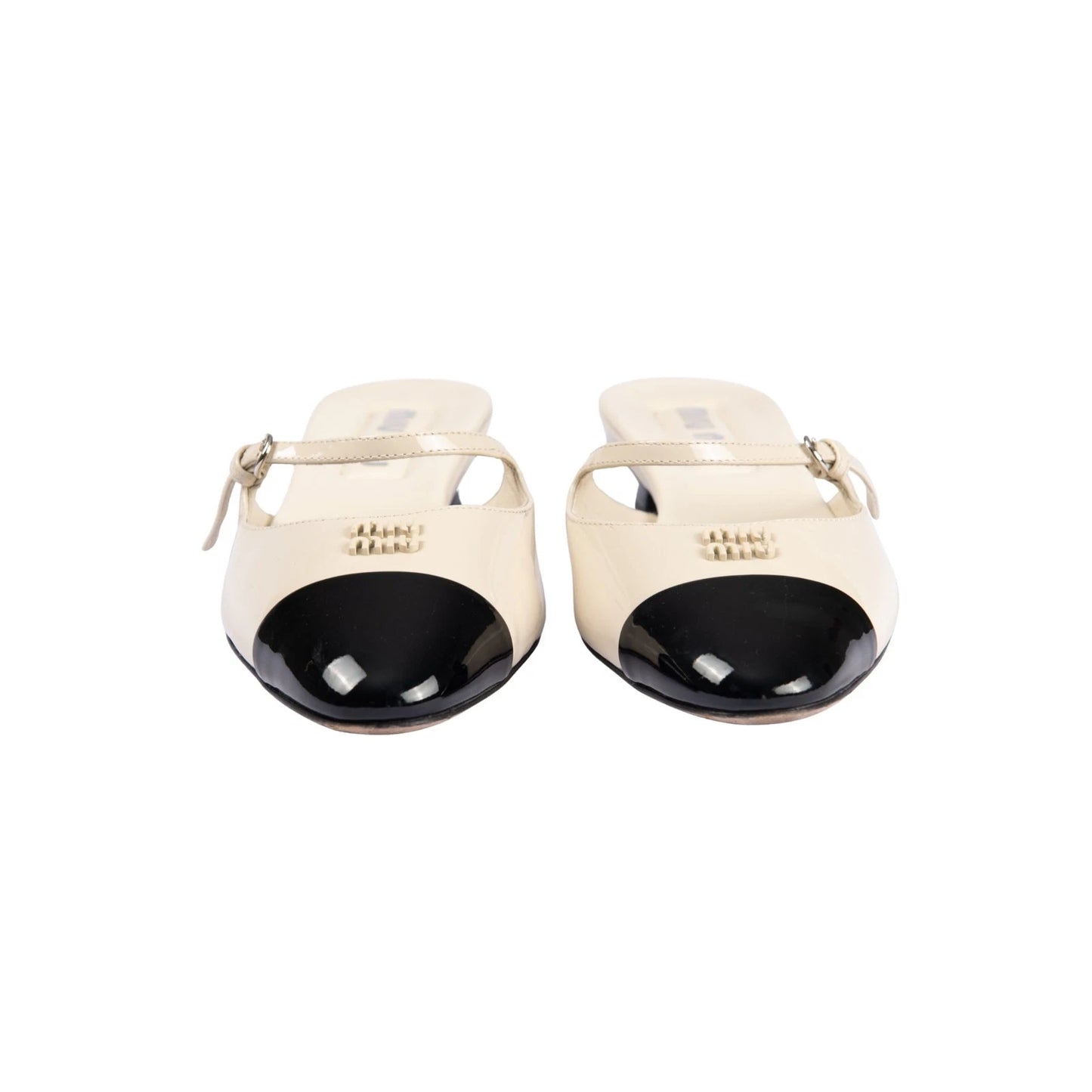 MIU MIU Ivory Logo Heeled Mules Size 37