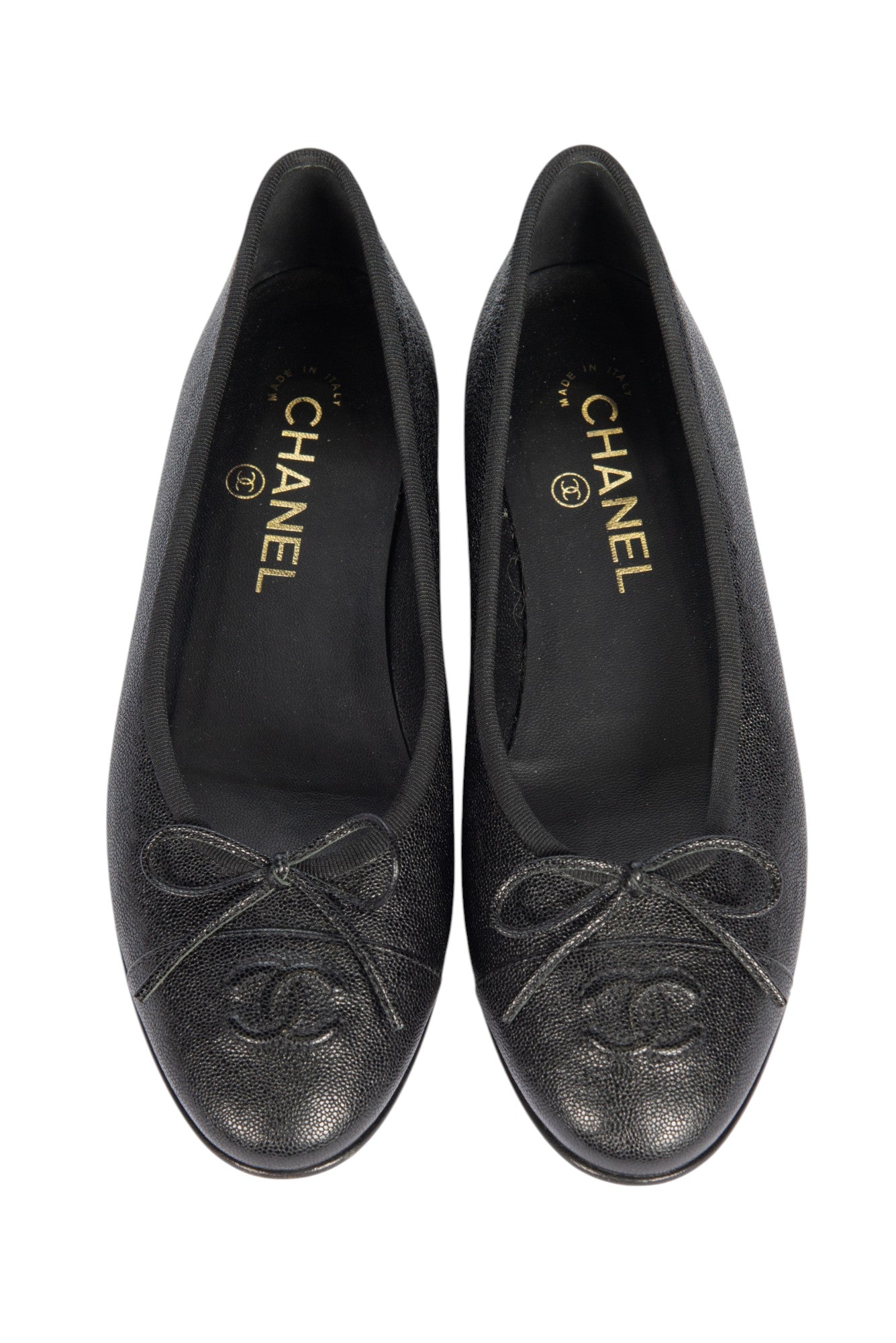 CHANEL CC Logo Leather Ballet Flats Size 37.5