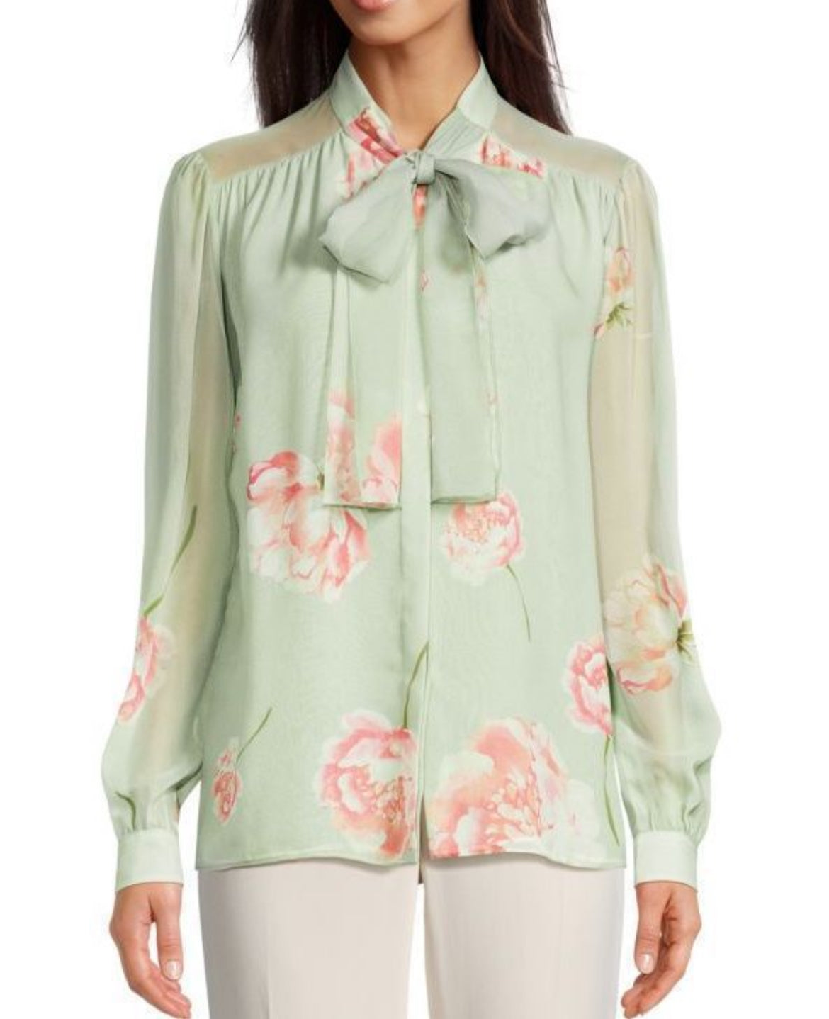 GIAMBATTISTA VALLI Green Silk Floral Blouse Size 46 US 10