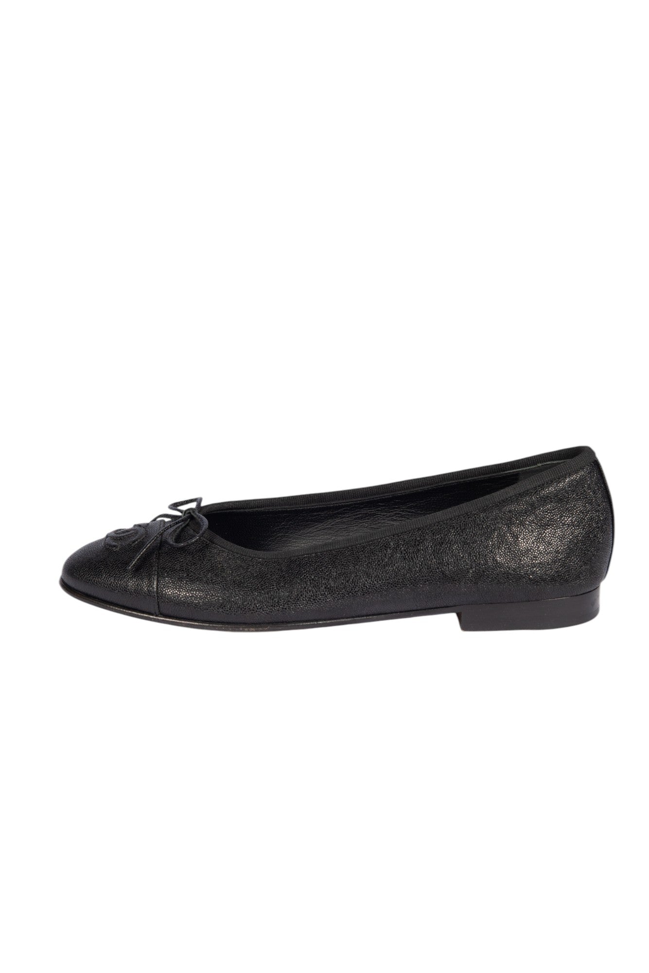 CHANEL CC Logo Leather Ballet Flats Size 37.5