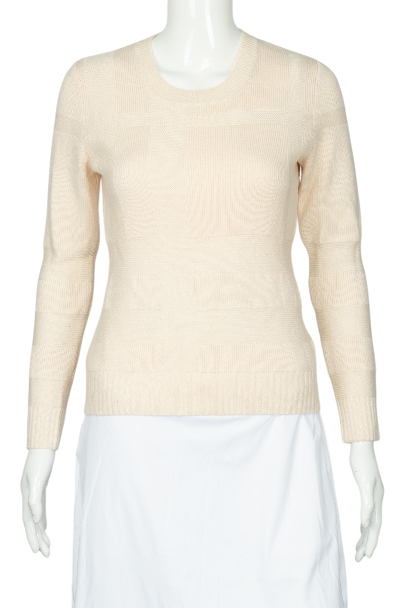 BURBERRY Ivory Cream Wool Blend Knit Crewneck Sweater Size XS