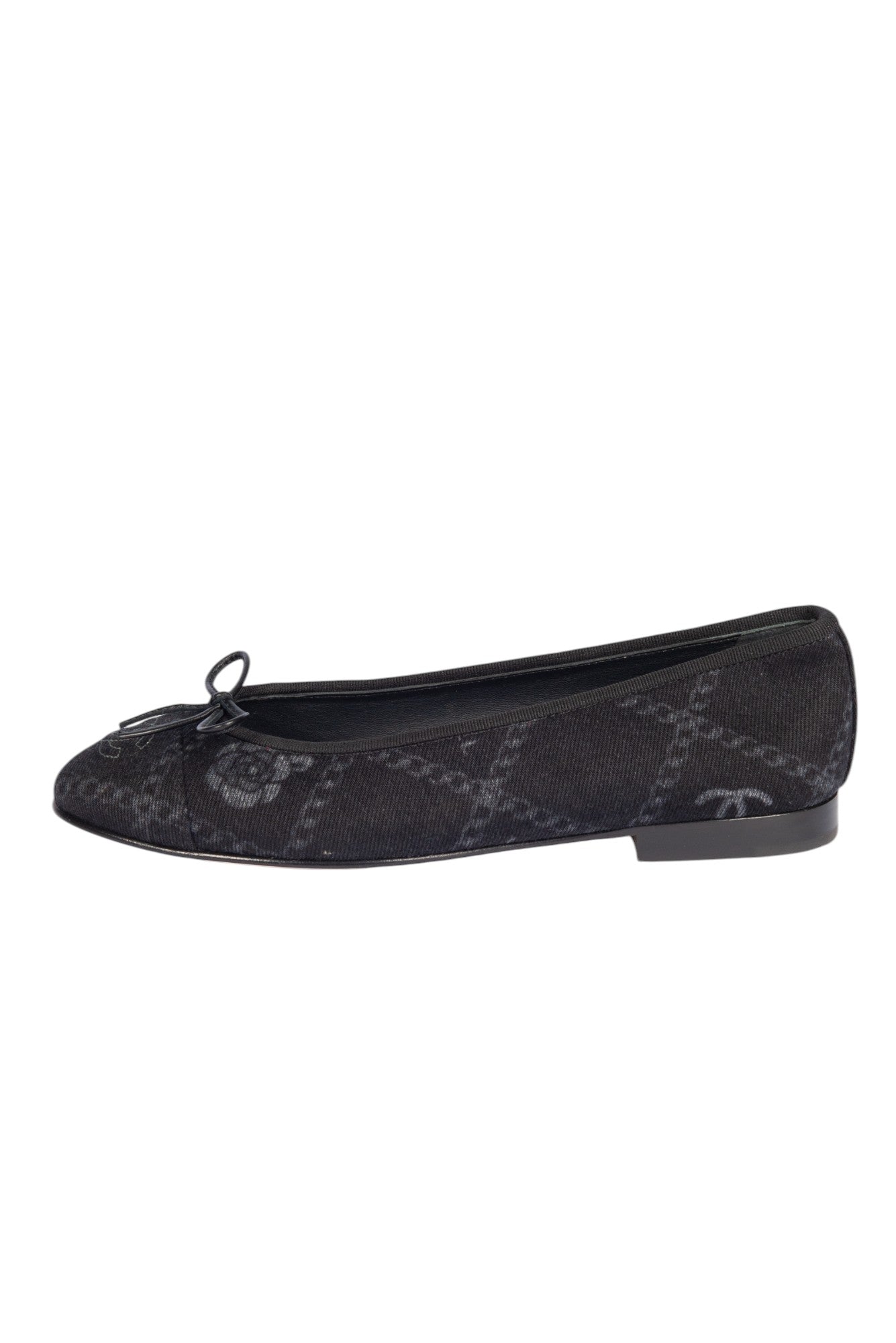 CHANEL Black Denim CC Ballet Flats Size 38.5
