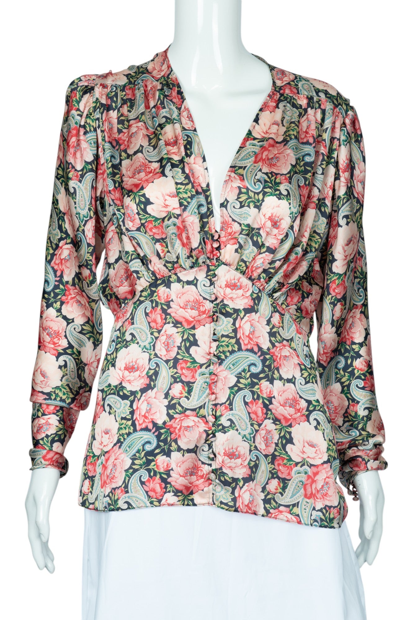 PACO RABANNE Satin Floral Blouse Top Size 42 US 8