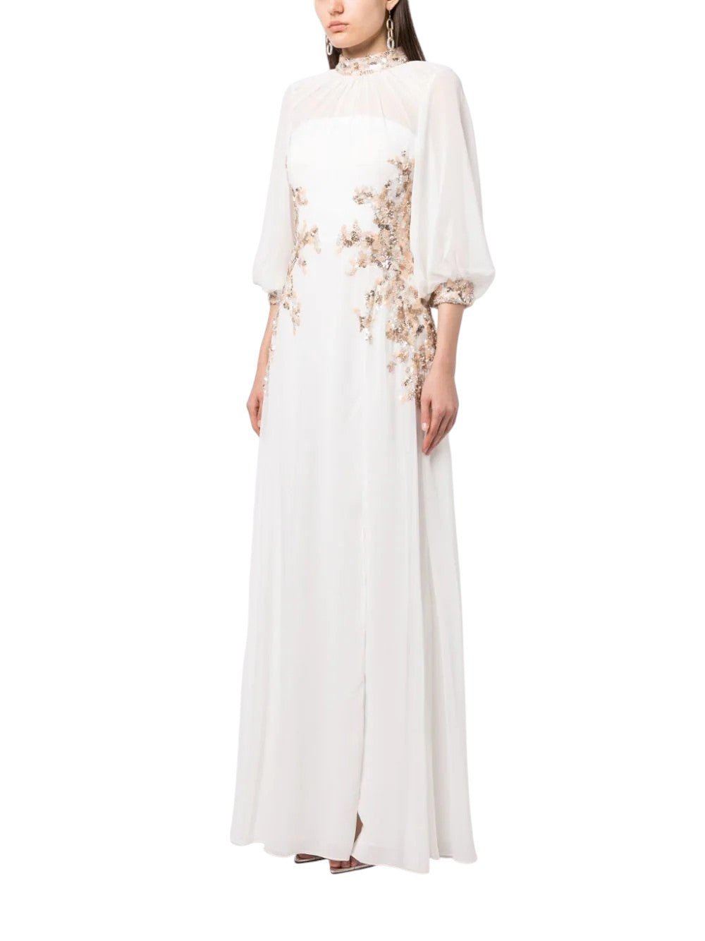 SAIID KOBEISY White Crepe Georgette Beaded Gown Size M