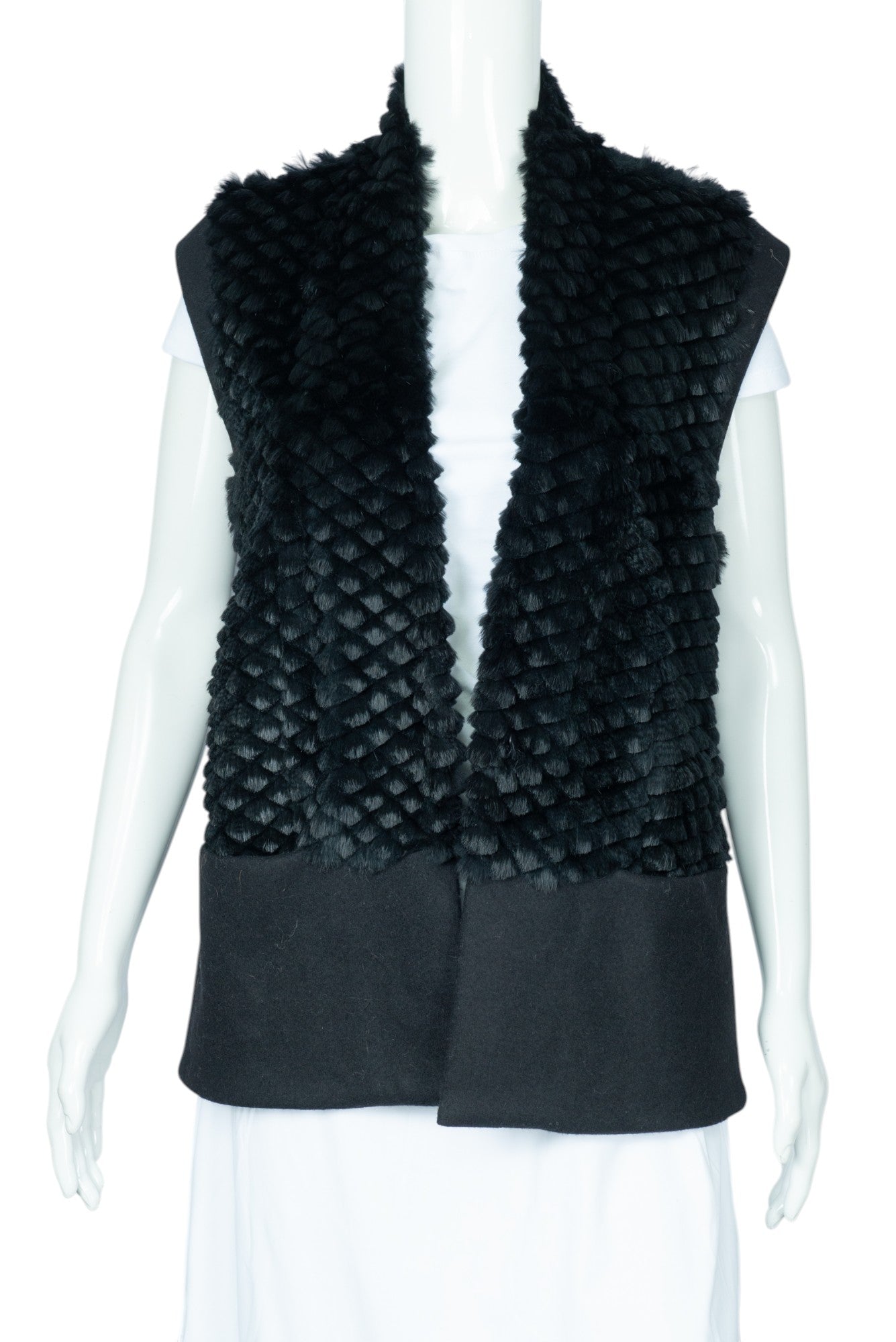 HELMUT LANG Black Rabbit Fur Vest Jacket Size P