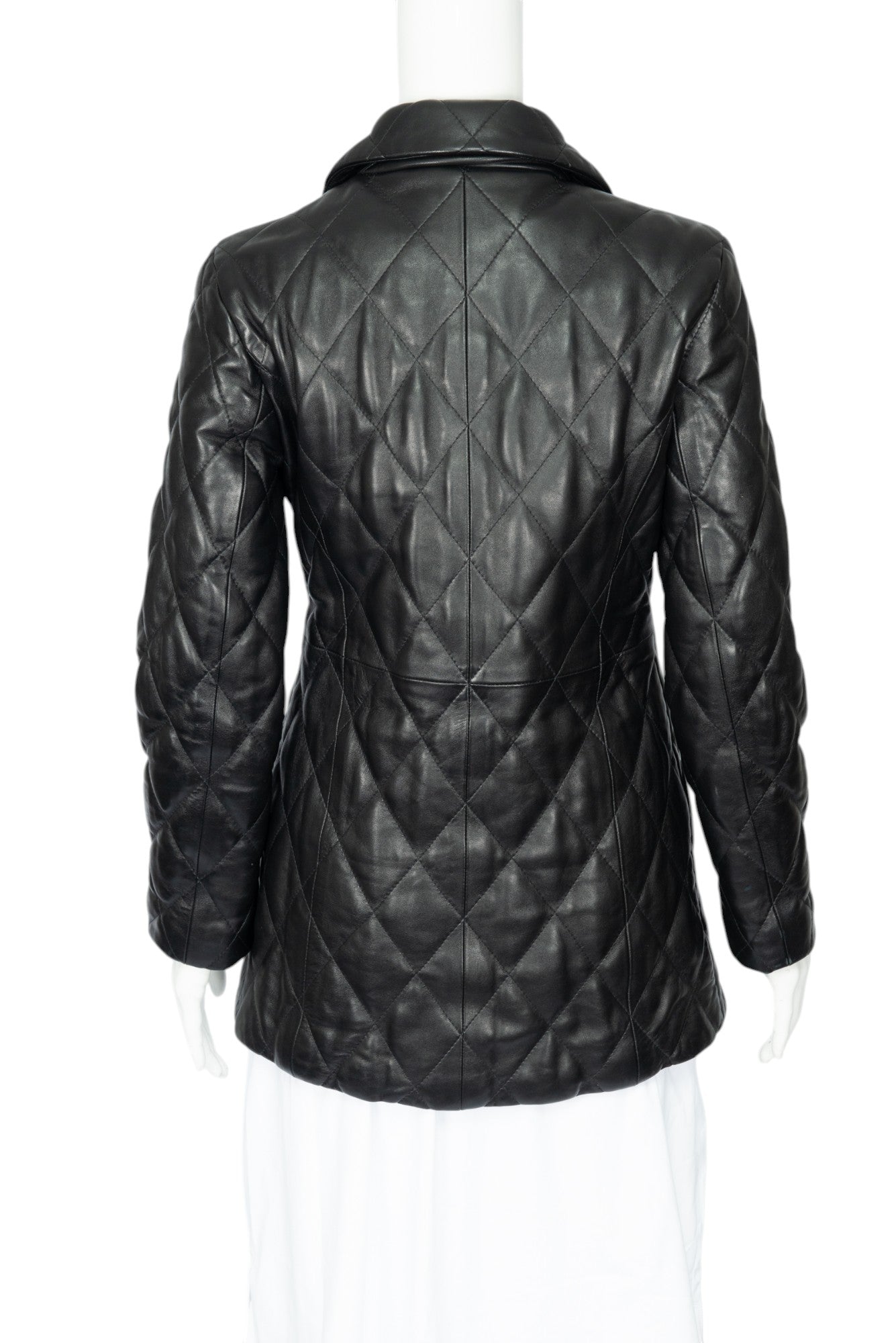 BURBERRY Black Leather Quilted Mid-Length Jacket Size XS