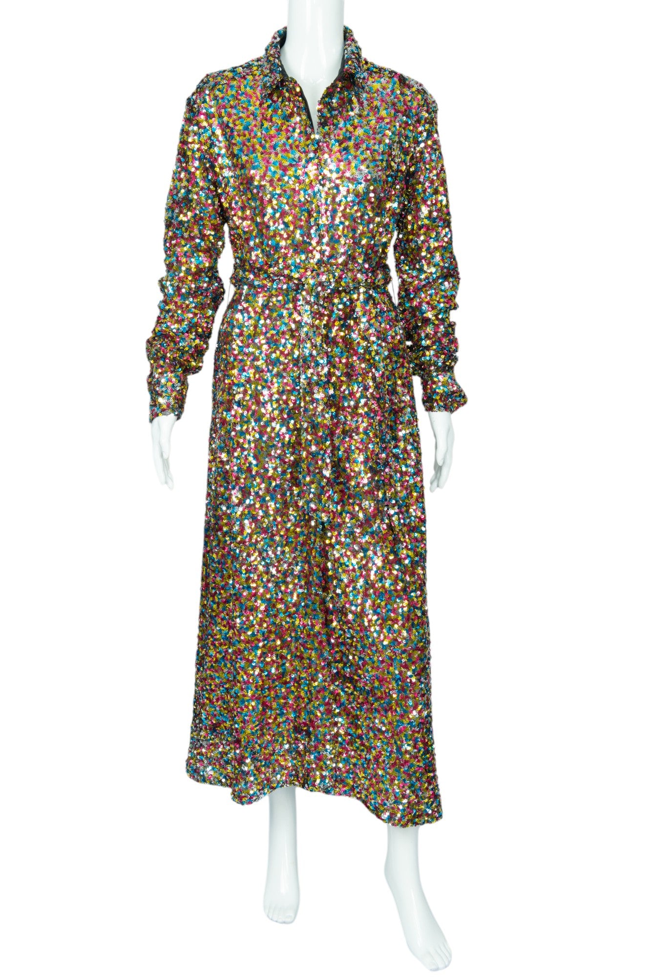 THE ATTICO Multicolor Sequin Belted Maxi Dress Size 36 US 0